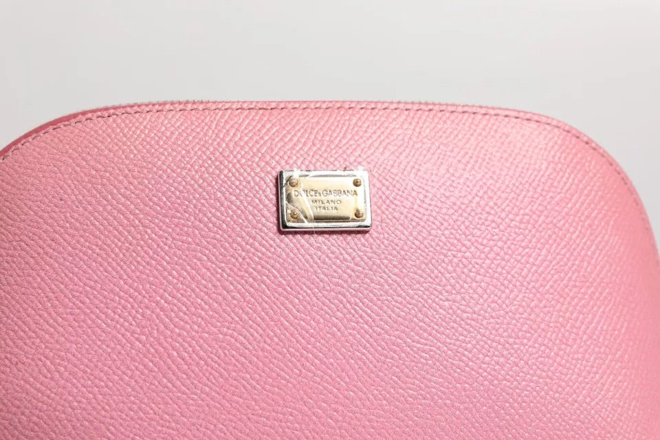 Cartera de mano con cremallera y logotipo DG en piel rosa
