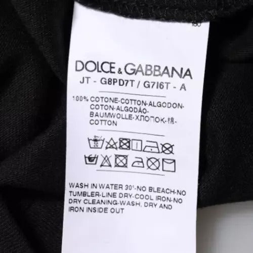T-shirt col rond en coton noir avec logo imprimé