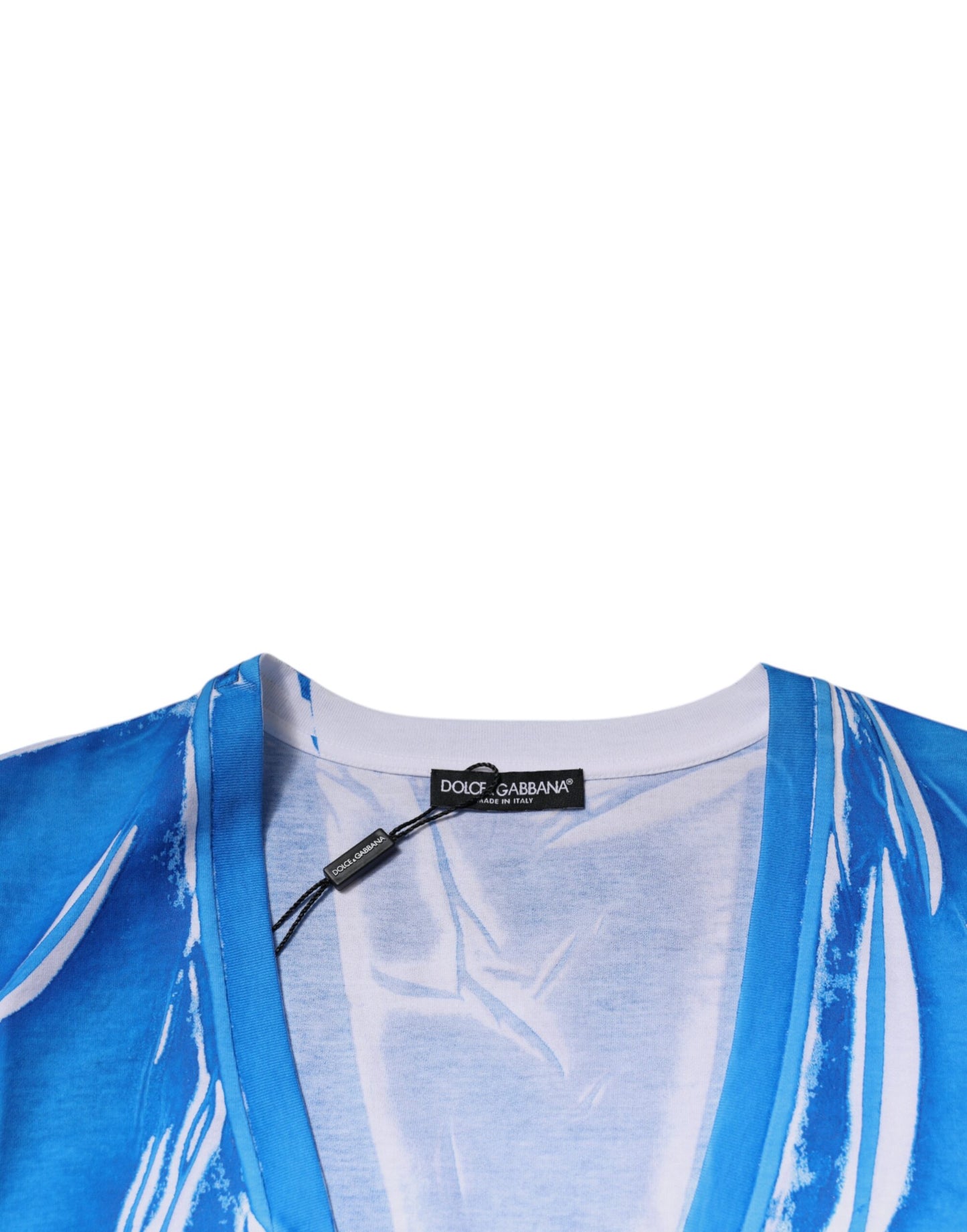 T-shirt bleu en coton à col en V et manches courtes