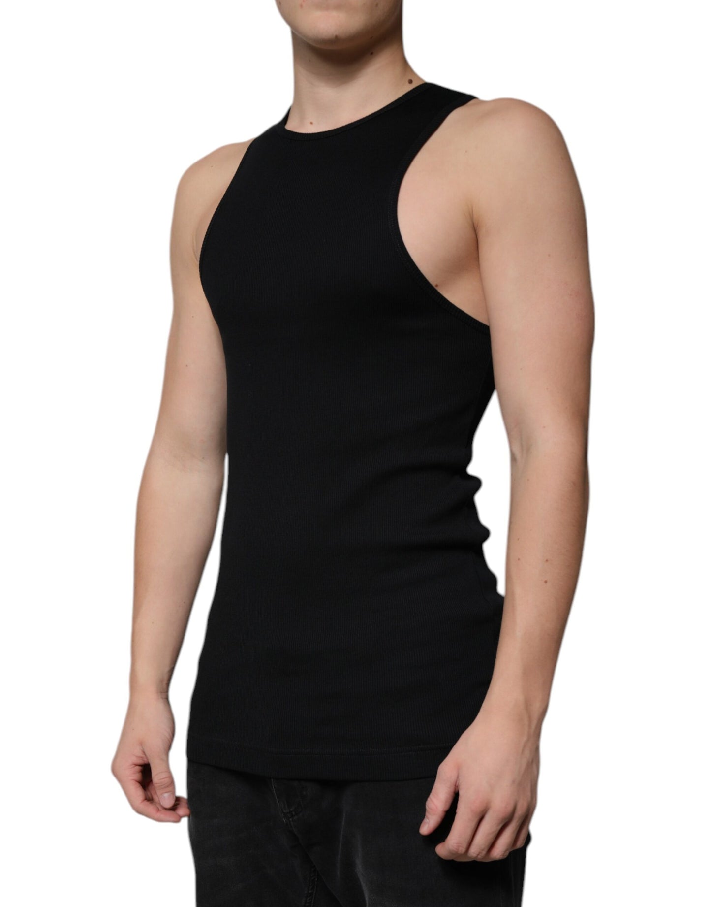 T-shirt sans manches à col rond en coton noir