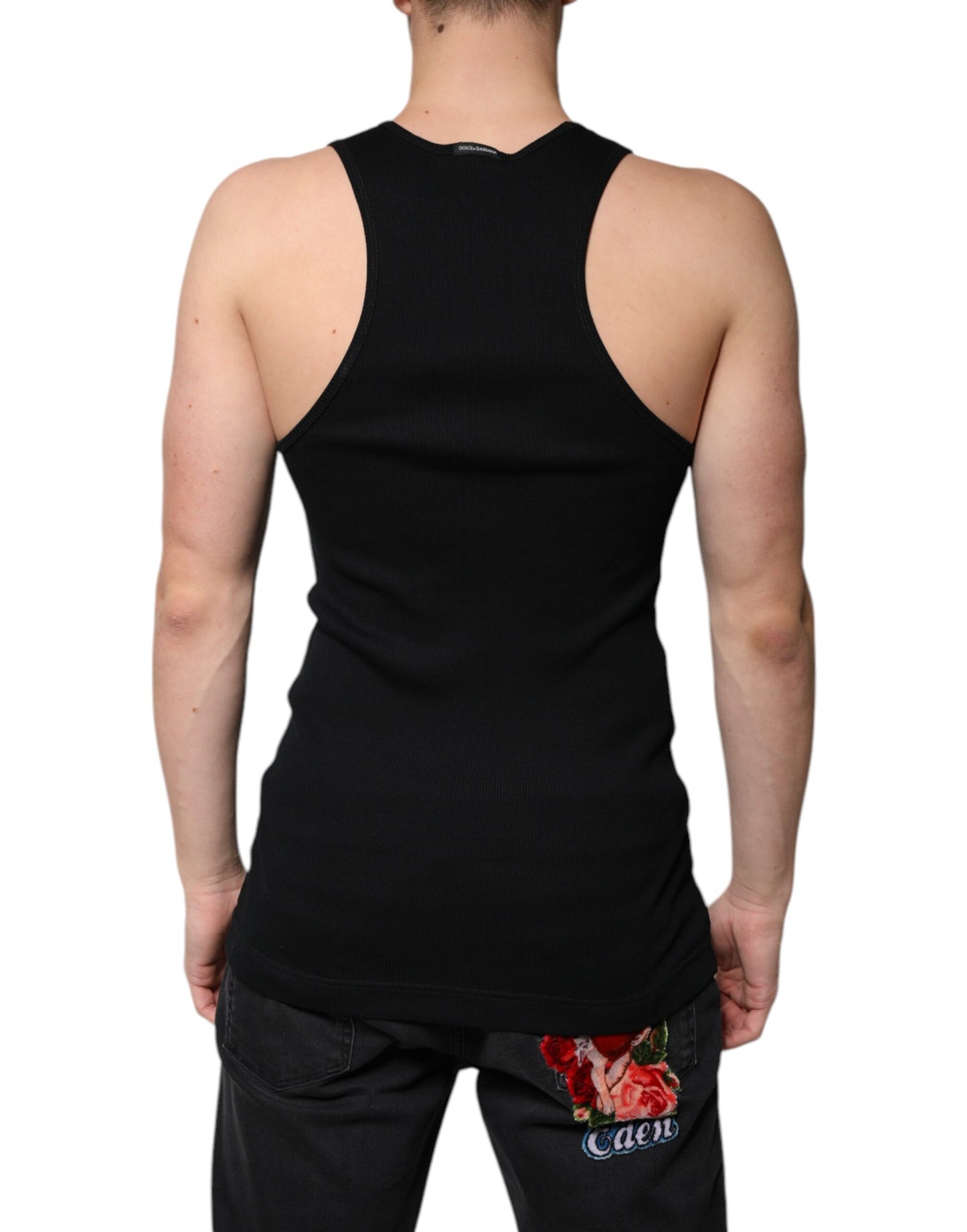 T-shirt sans manches à col rond en coton noir