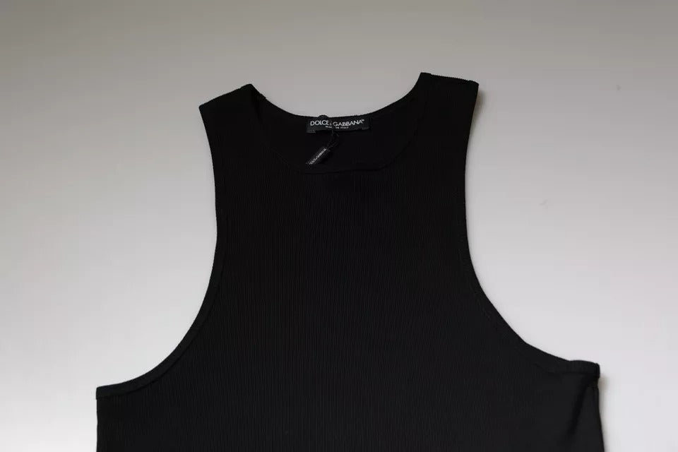 T-shirt sans manches à col rond en coton noir