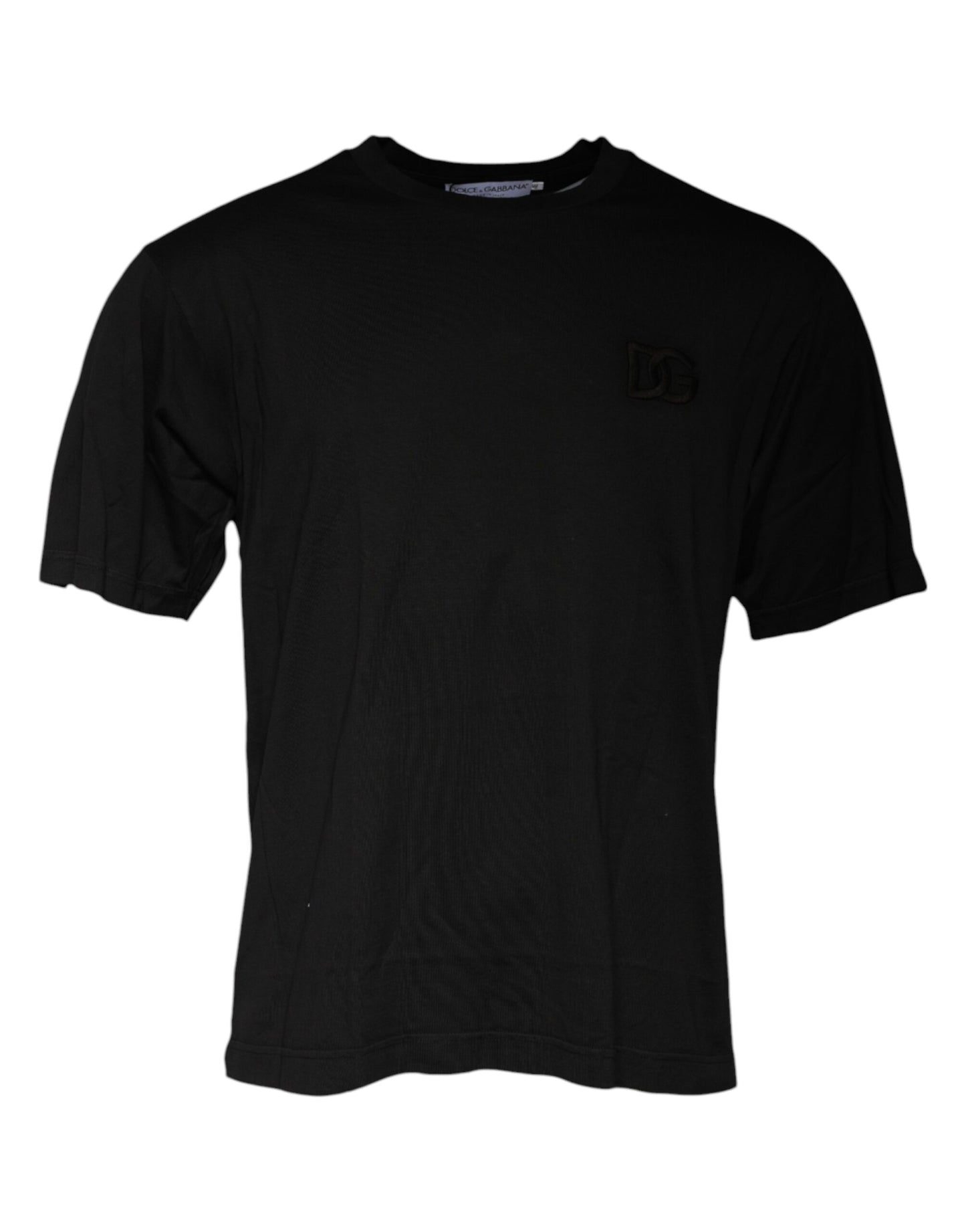T-shirt noir à manches courtes et col ras du cou en coton