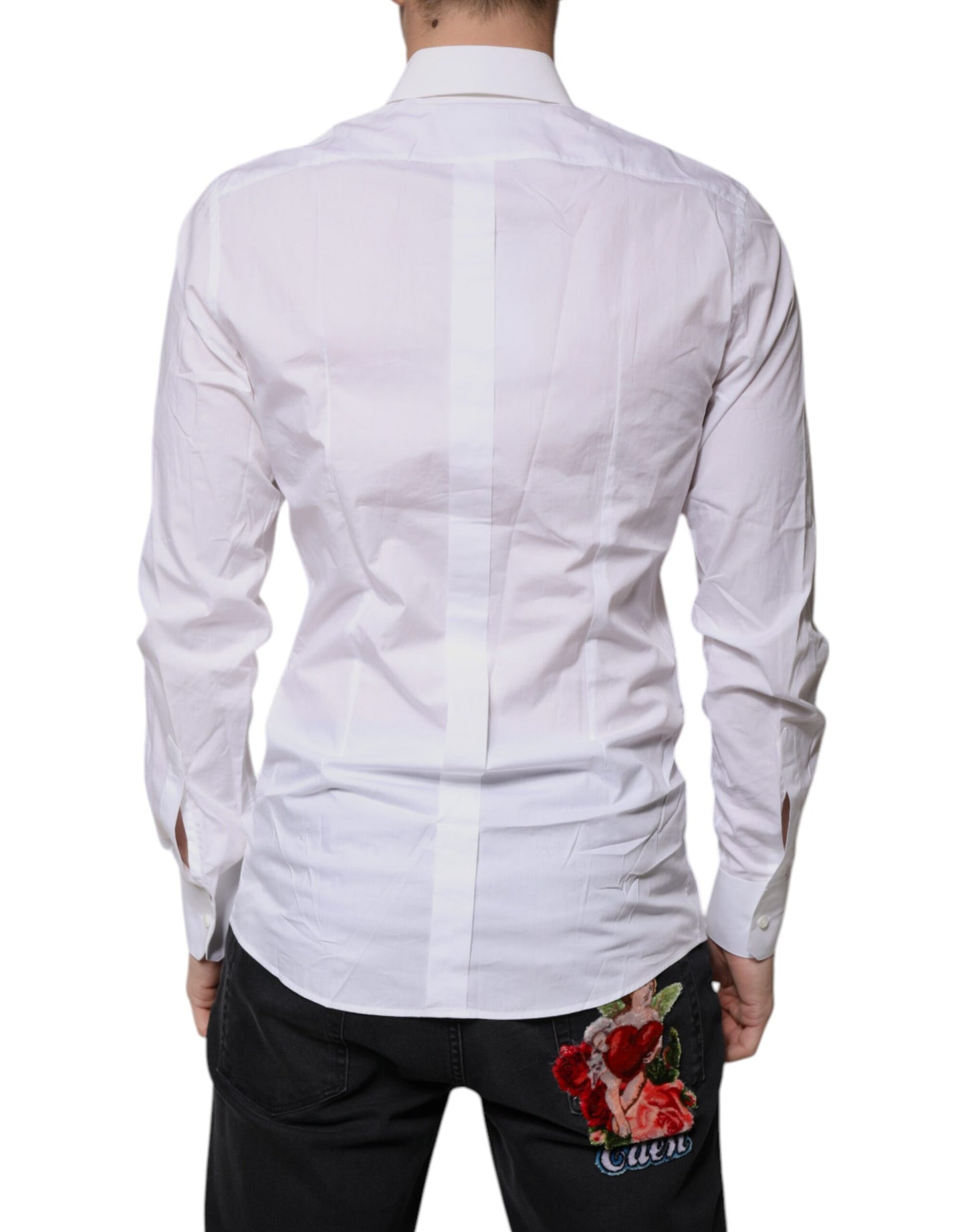 Chemise blanche à manches longues en coton doré