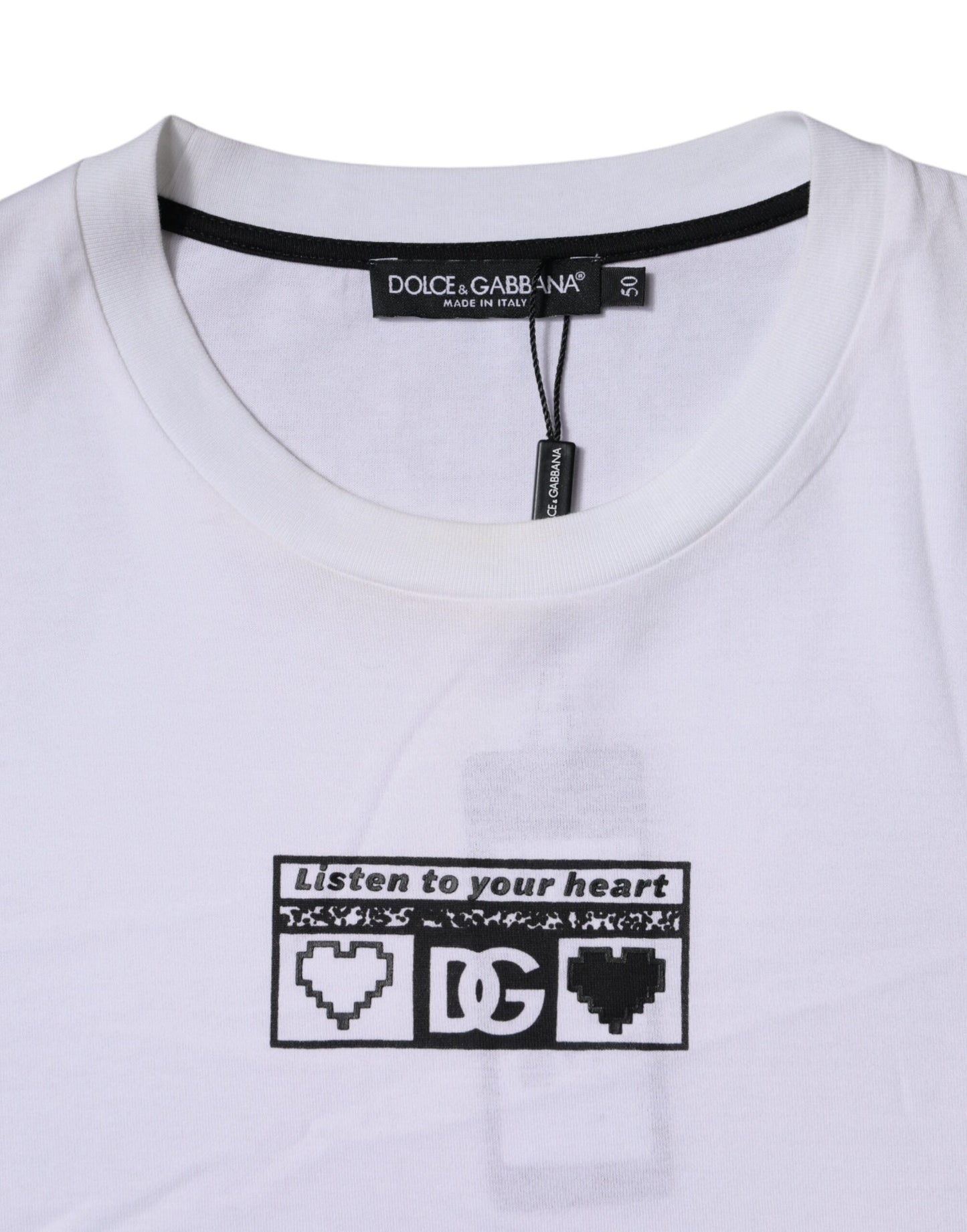 T-shirt col rond en coton blanc avec logo imprimé