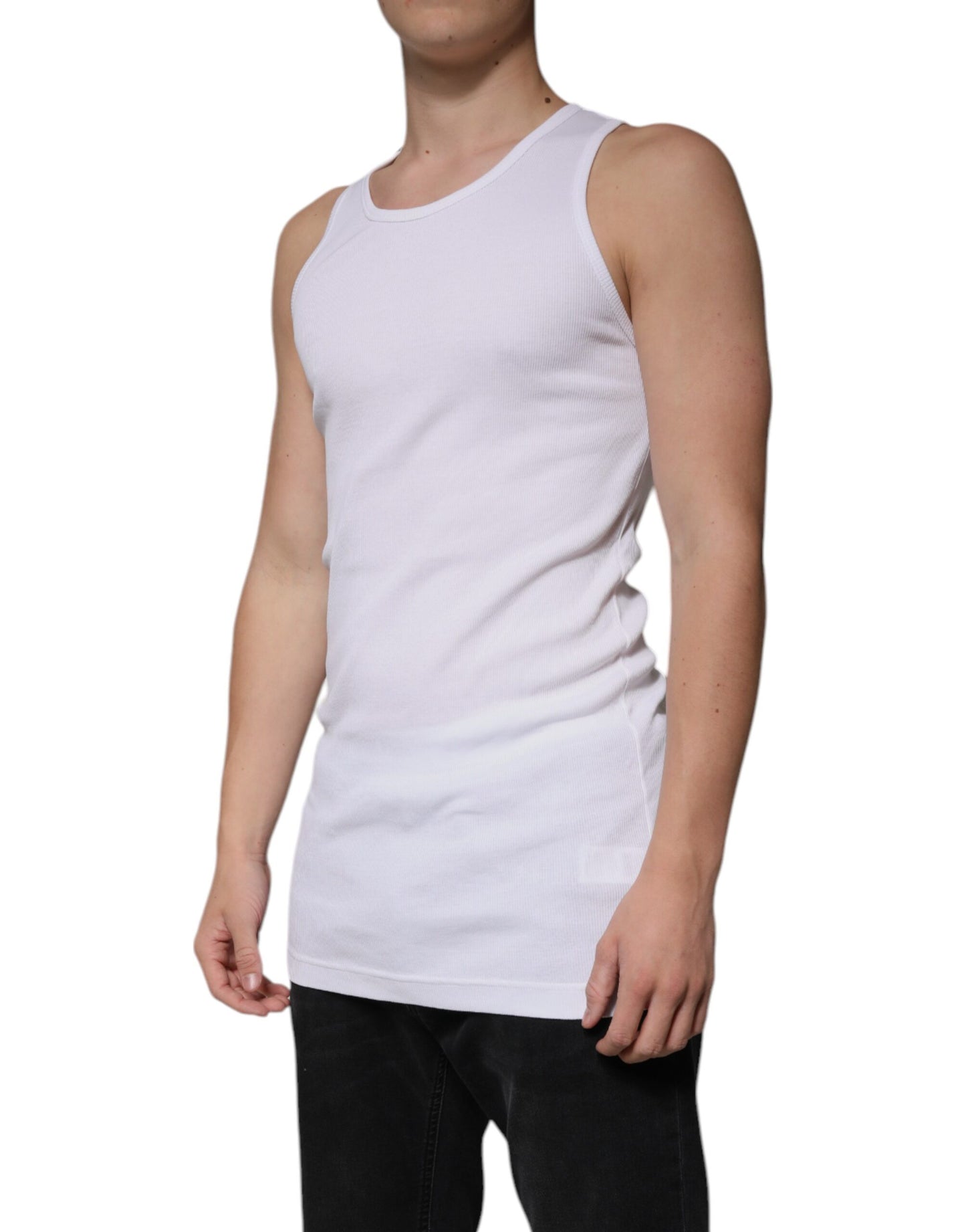 T-shirt débardeur col rond sans manches en coton blanc