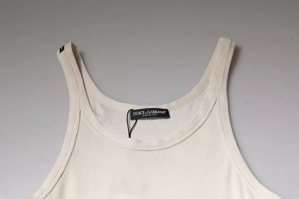 T-shirt col rond sans manches en coton blanc cassé