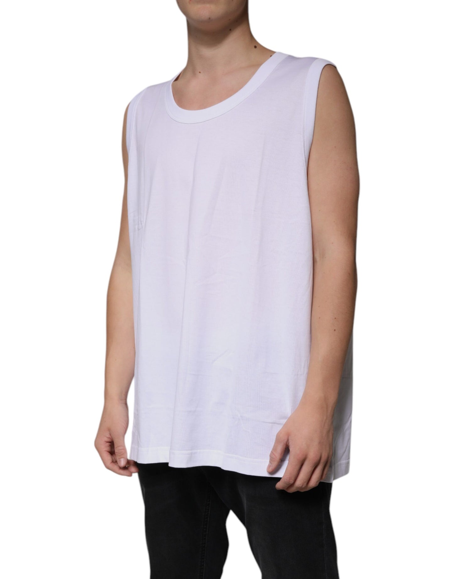 T-shirt débardeur col rond sans manches en coton blanc