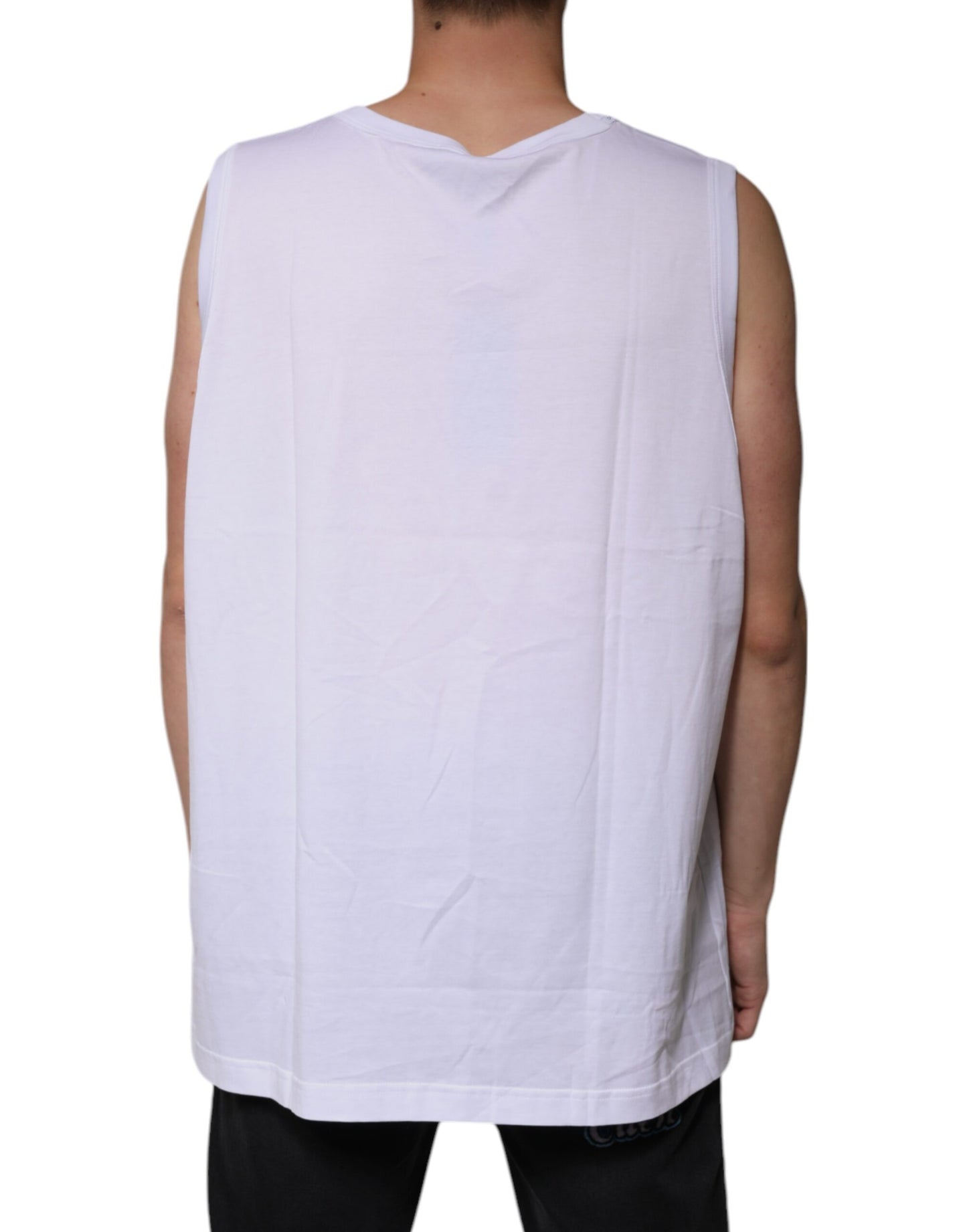 T-shirt débardeur col rond sans manches en coton blanc