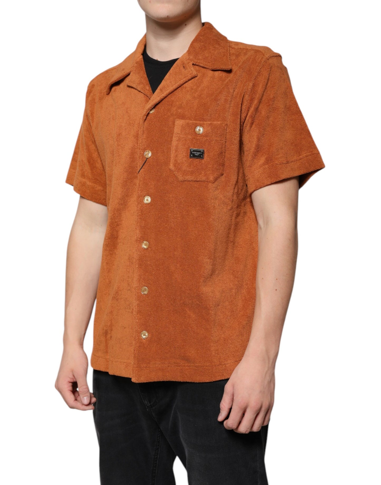 Chemise boutonnée à col en velours de coton noisette