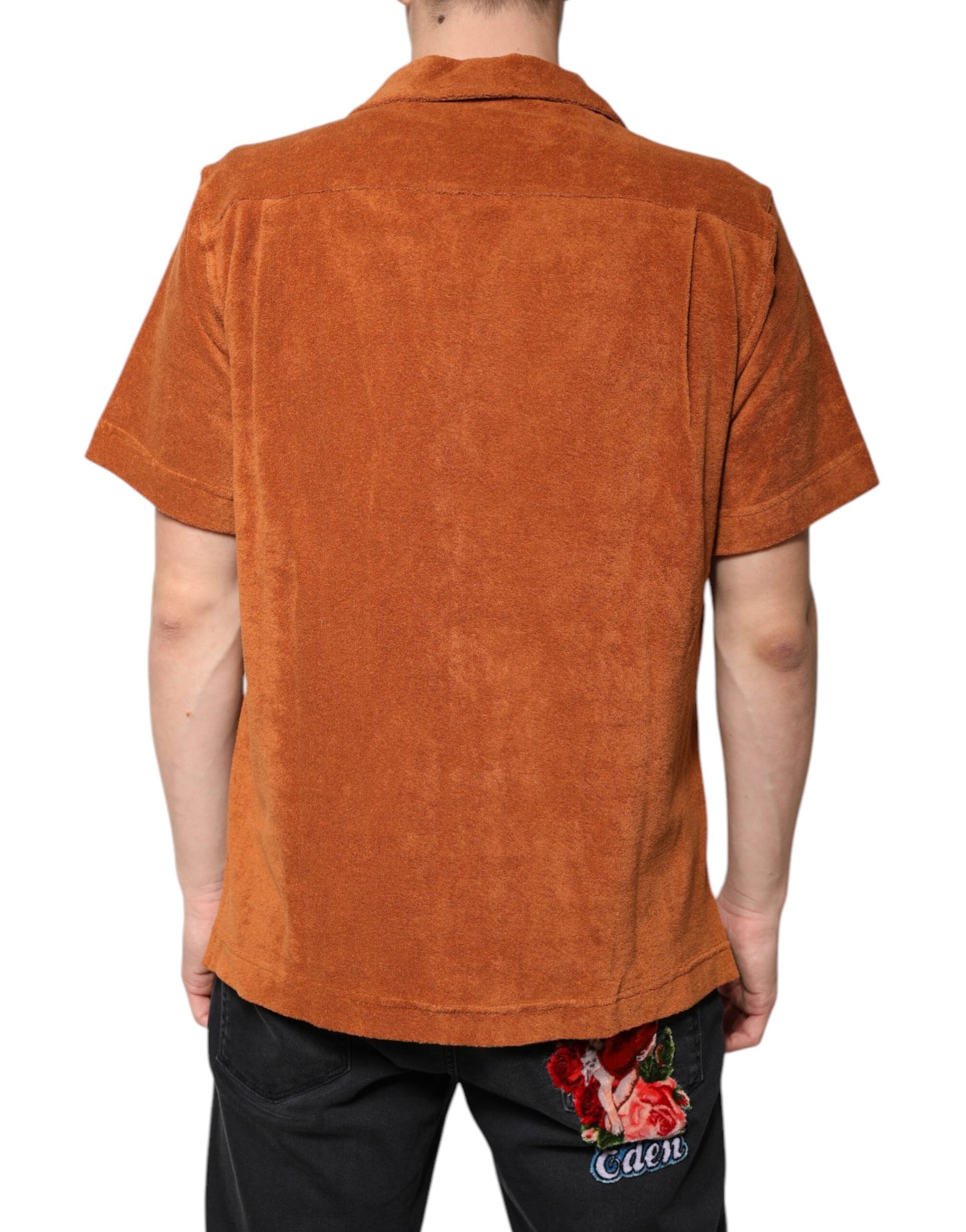 Chemise boutonnée à col en velours de coton noisette