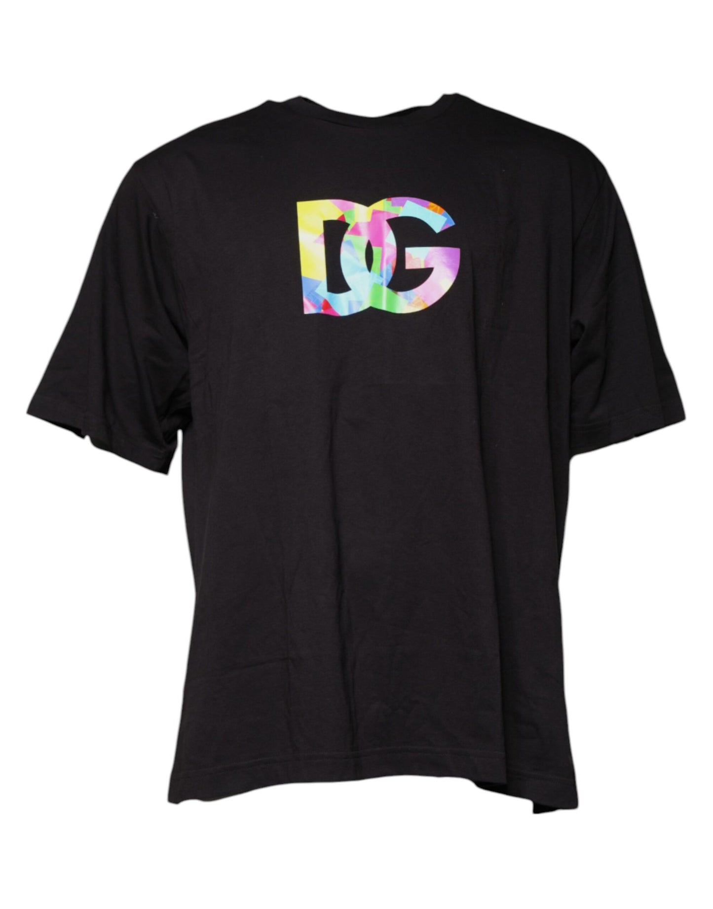 T-shirt col rond en coton noir avec logo imprimé