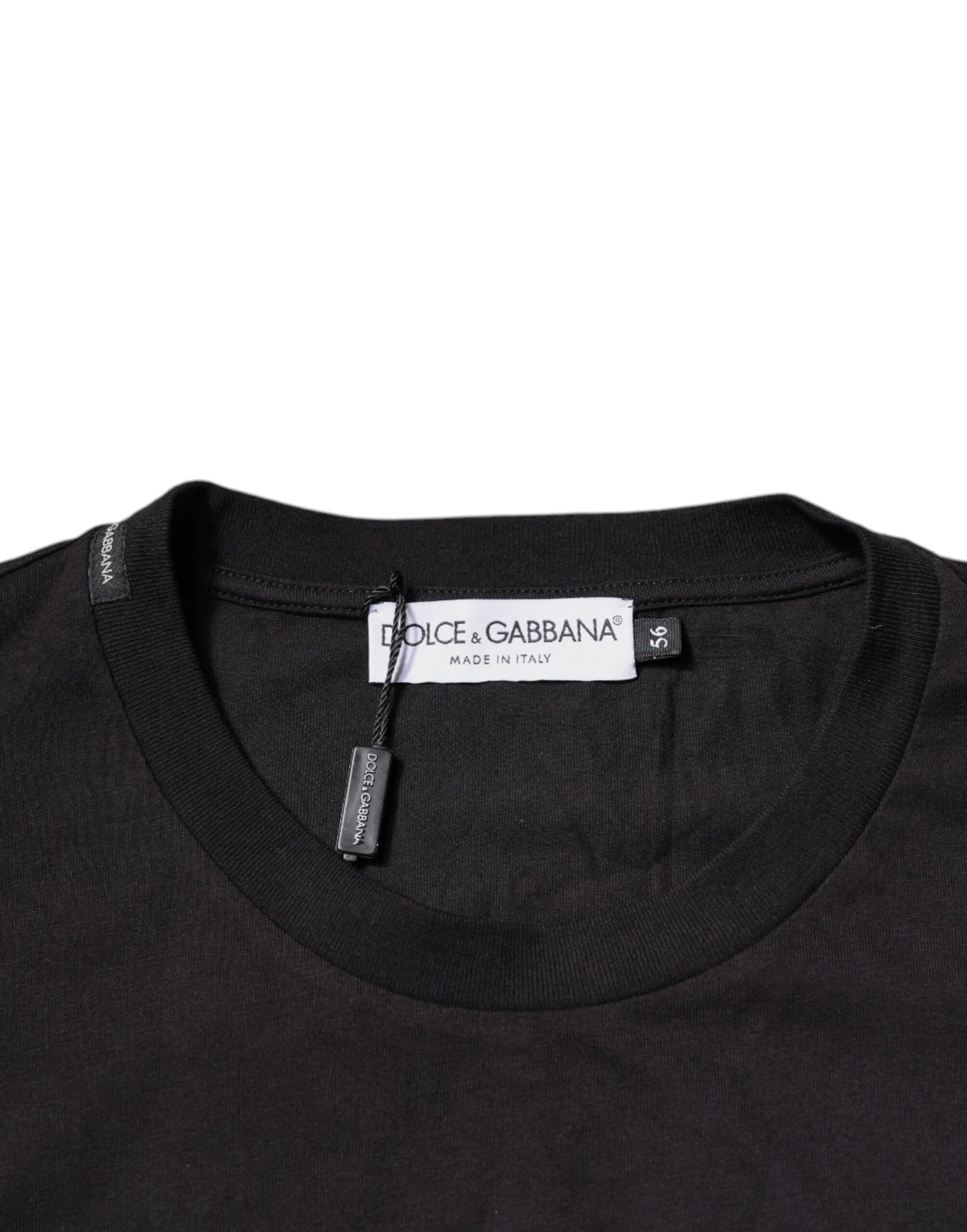 T-shirt col rond en coton noir avec logo imprimé