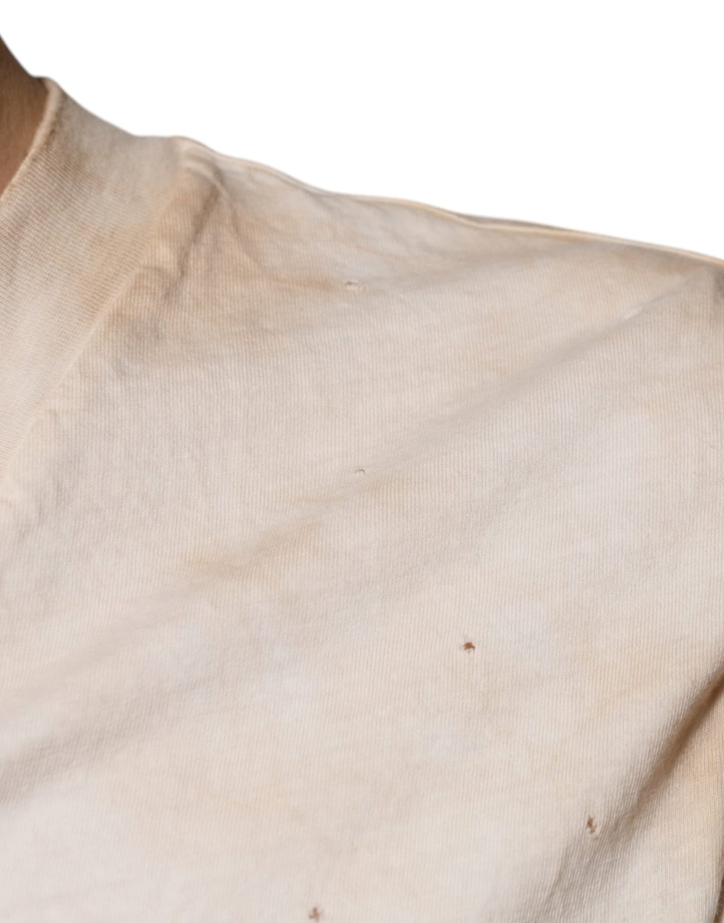 T-shirt col V en coton à imprimé graphique beige