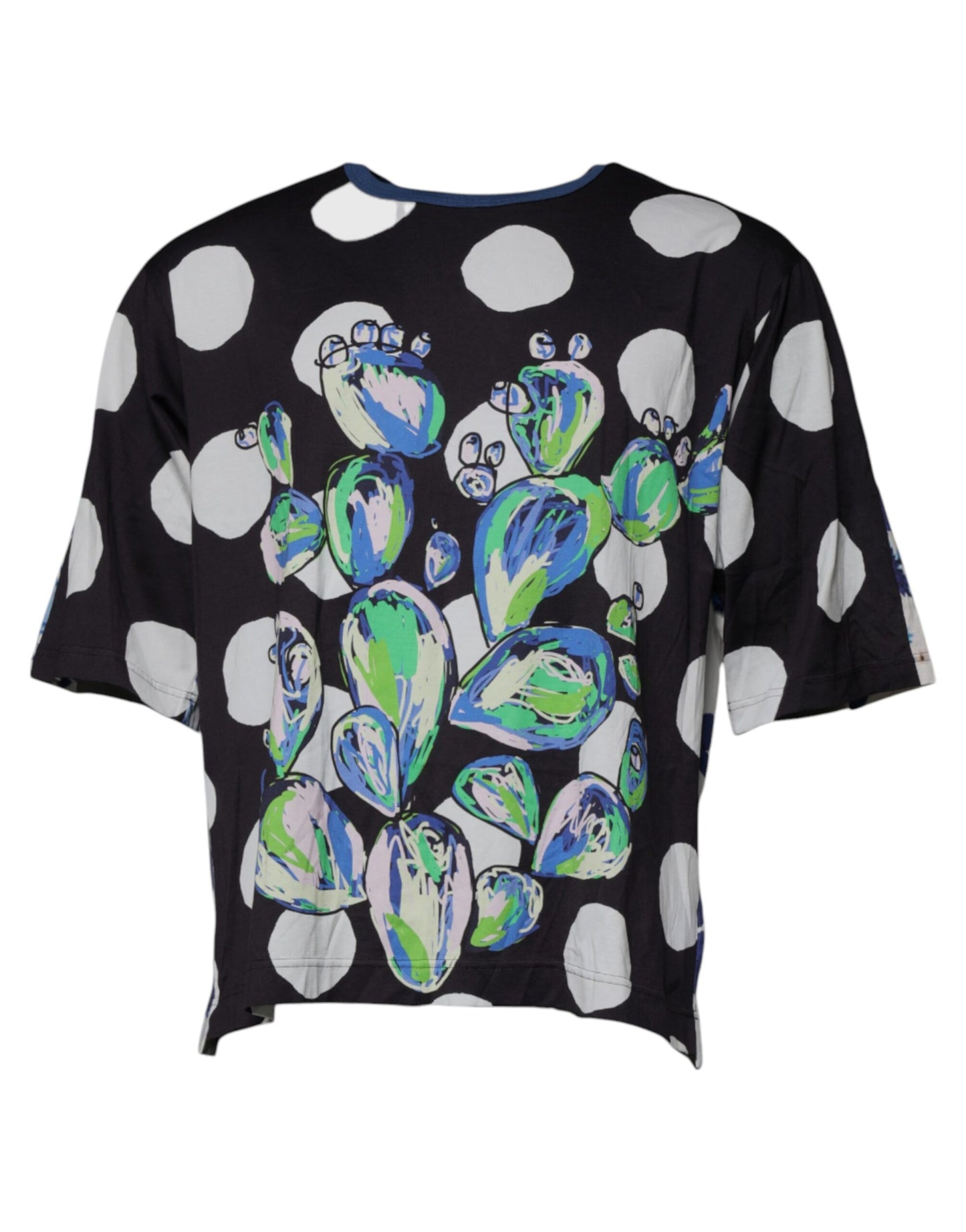 T-shirt col rond en coton imprimé noir et blanc