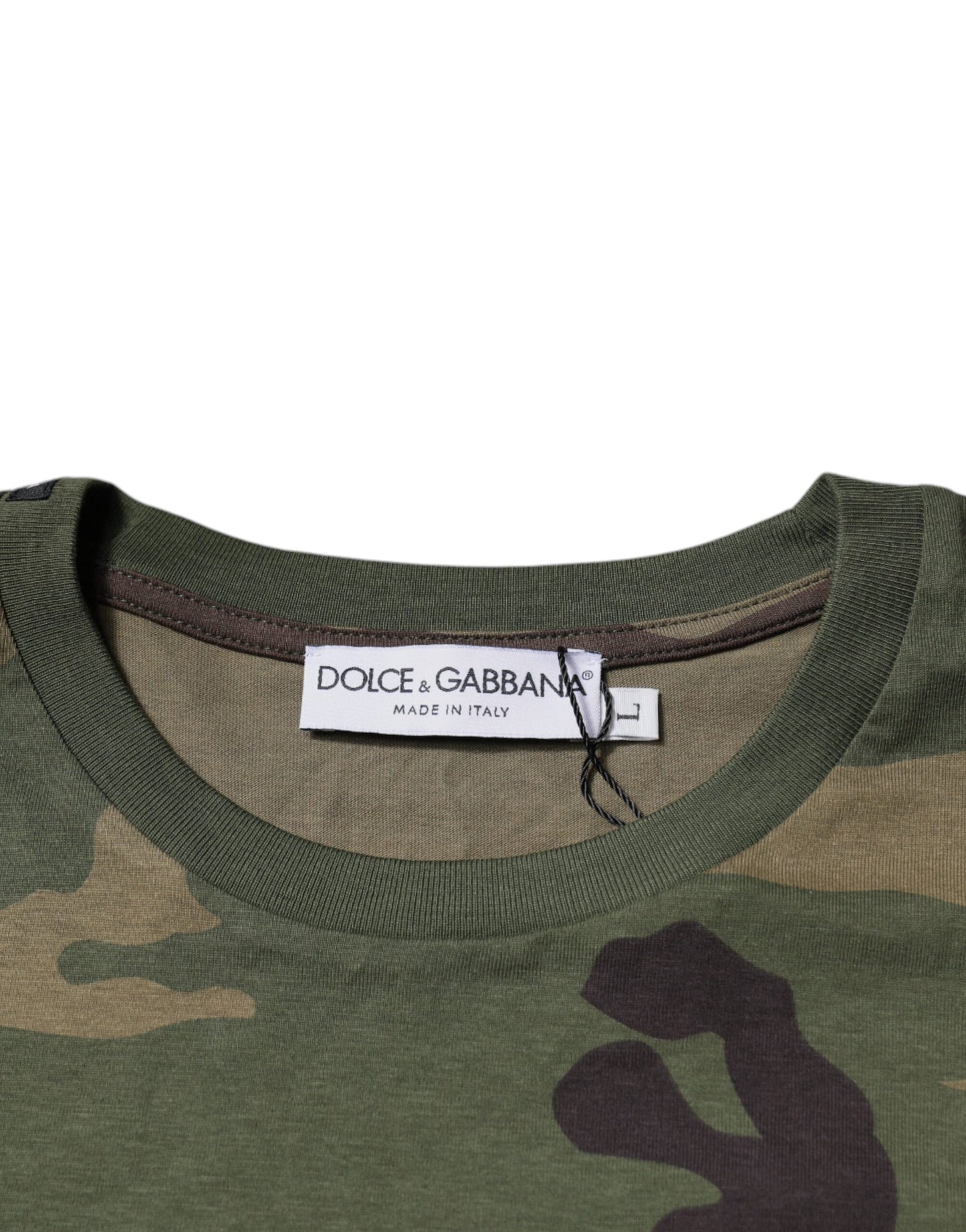 T-shirt col rond en coton camouflage multicolore