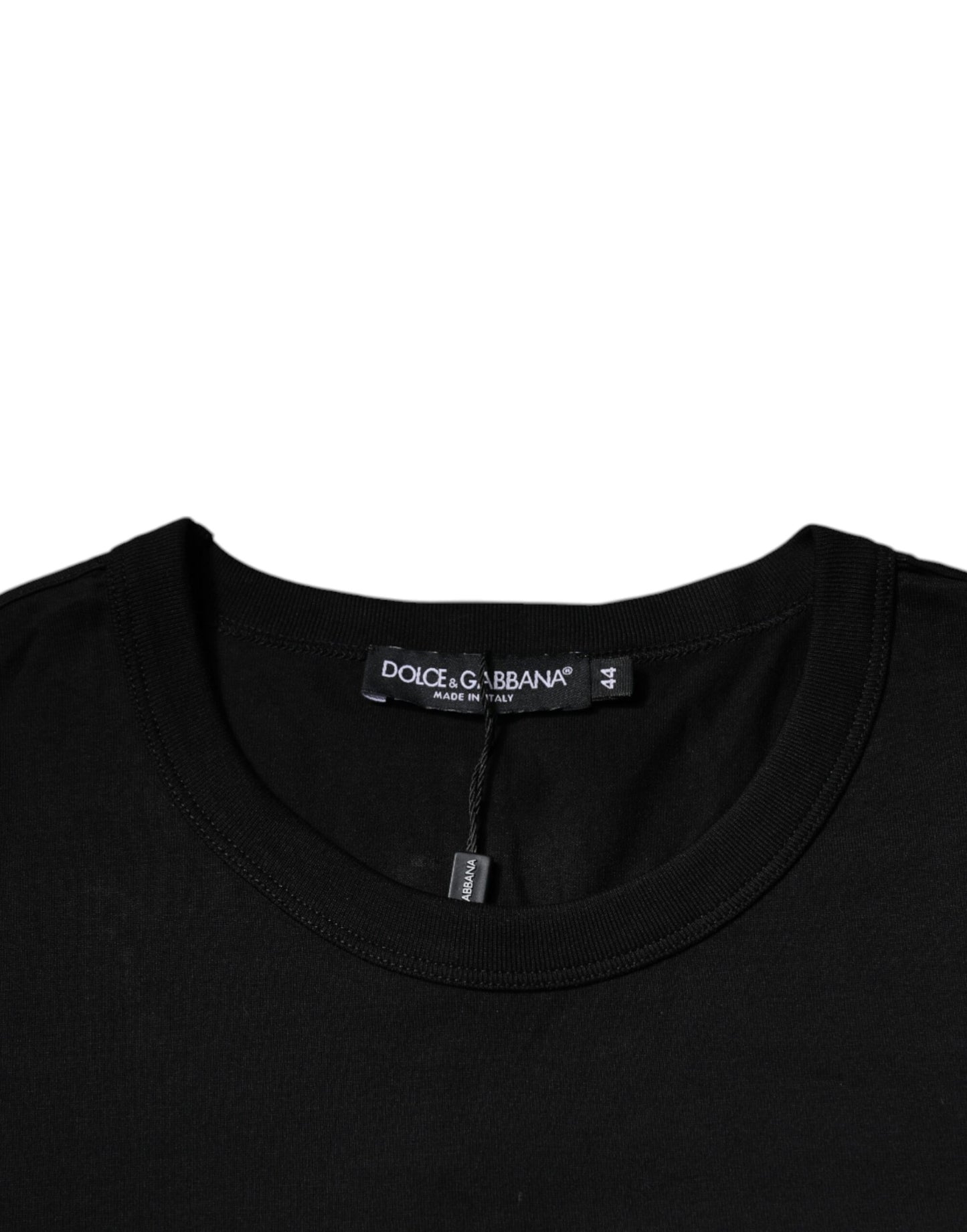 T-shirt noir à manches courtes et col ras du cou en coton