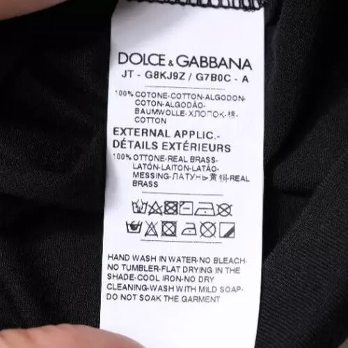 T-shirt noir à manches courtes et col ras du cou en coton