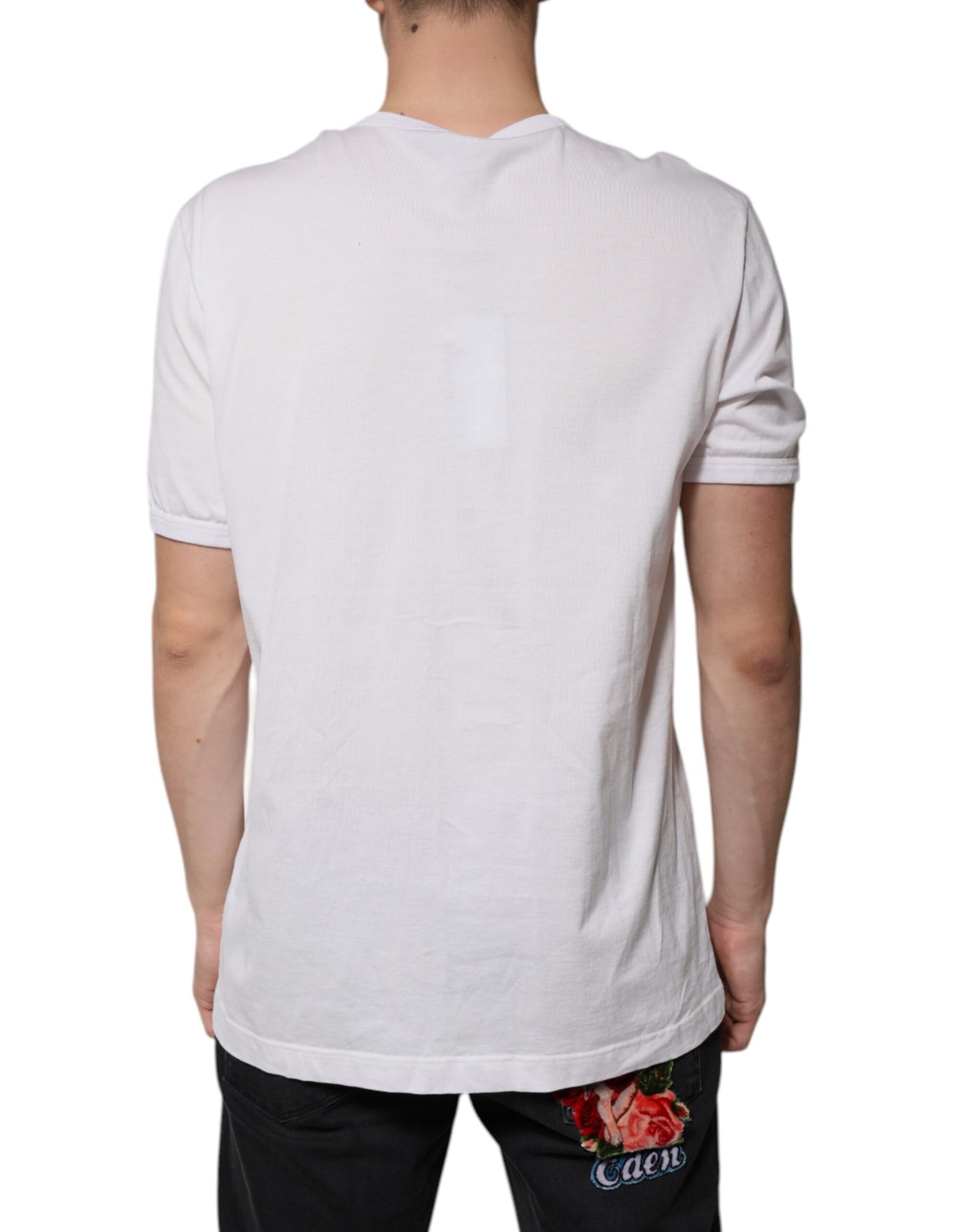 T-shirt à manches courtes et col en V avec logo blanc