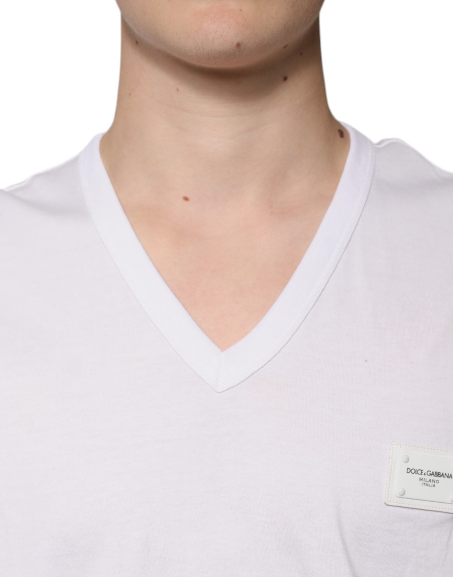 T-shirt à manches courtes et col en V avec logo blanc