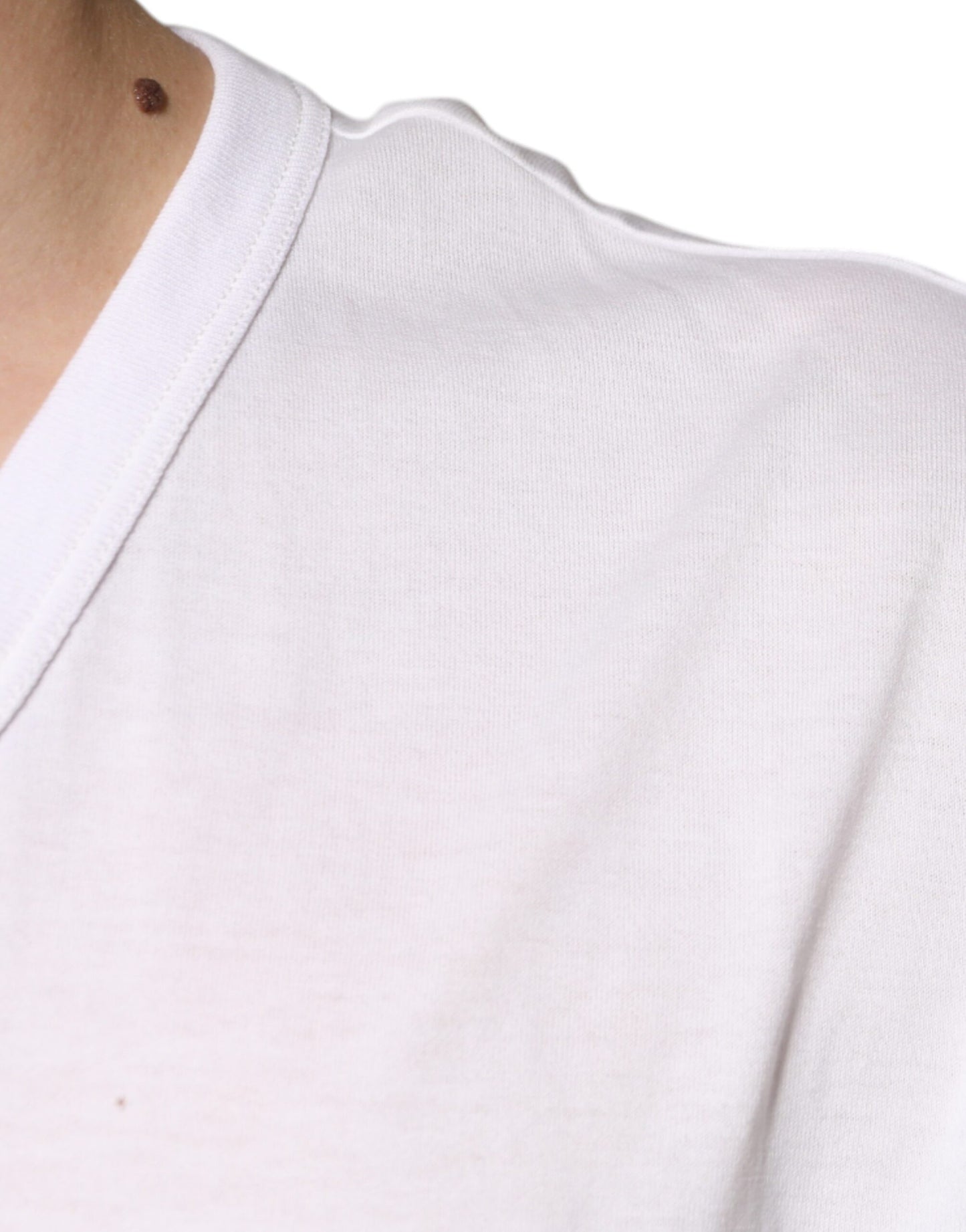 T-shirt à manches courtes et col en V avec logo blanc