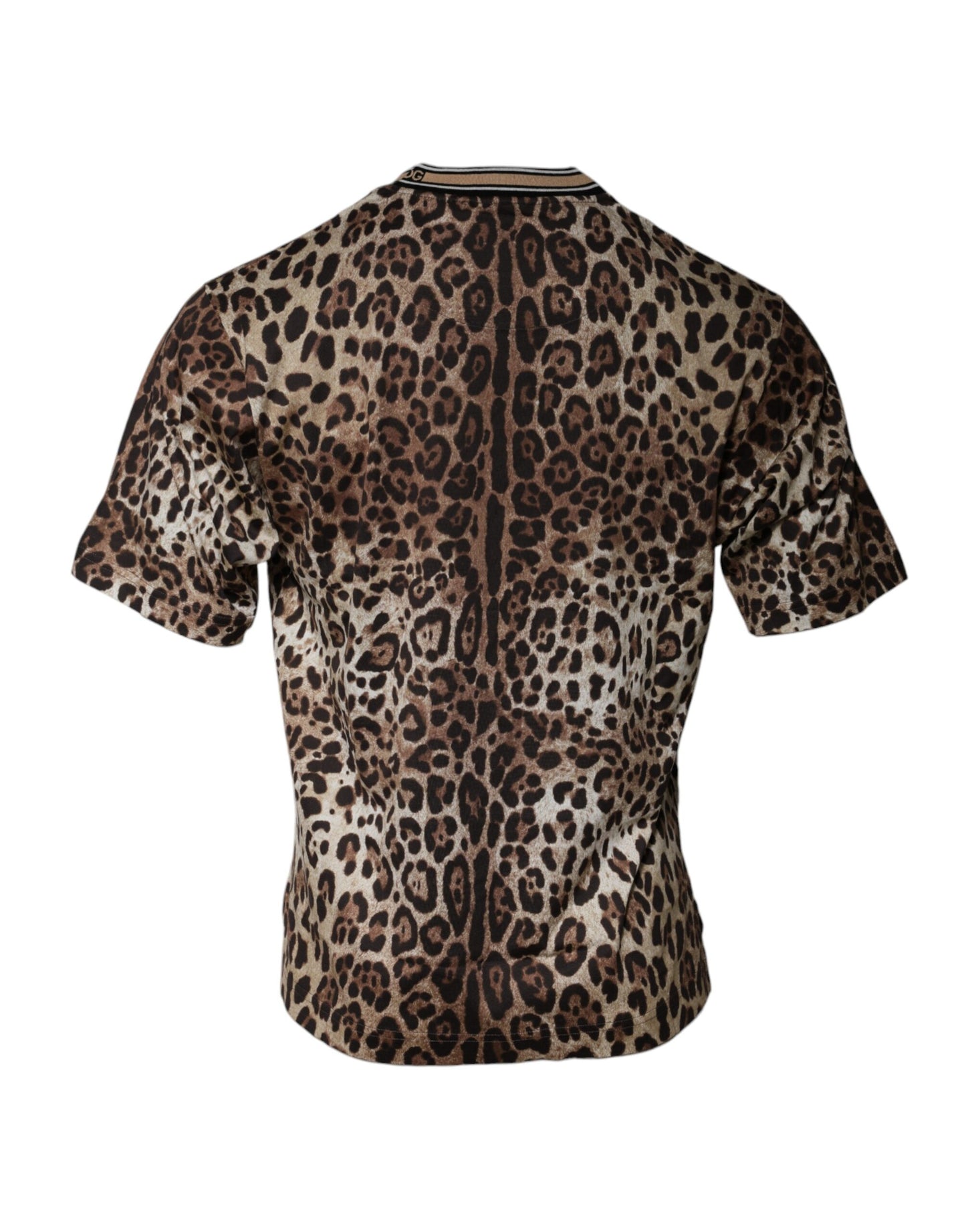T-shirt ras du cou à manches courtes et imprimé léopard marron