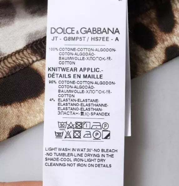 T-shirt ras du cou à manches courtes et imprimé léopard marron