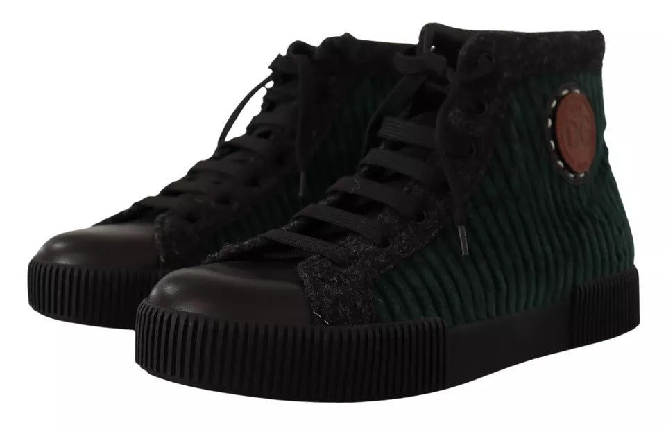 Baskets montantes en velours côtelé vert pour homme