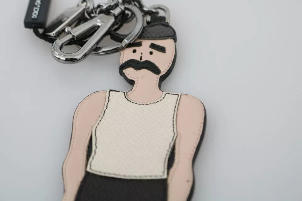 Llavero con insignia de pescador de cuero negro