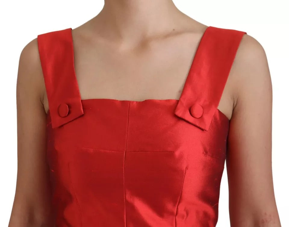 Vestido midi plisado de satén de seda rojo con corte en A