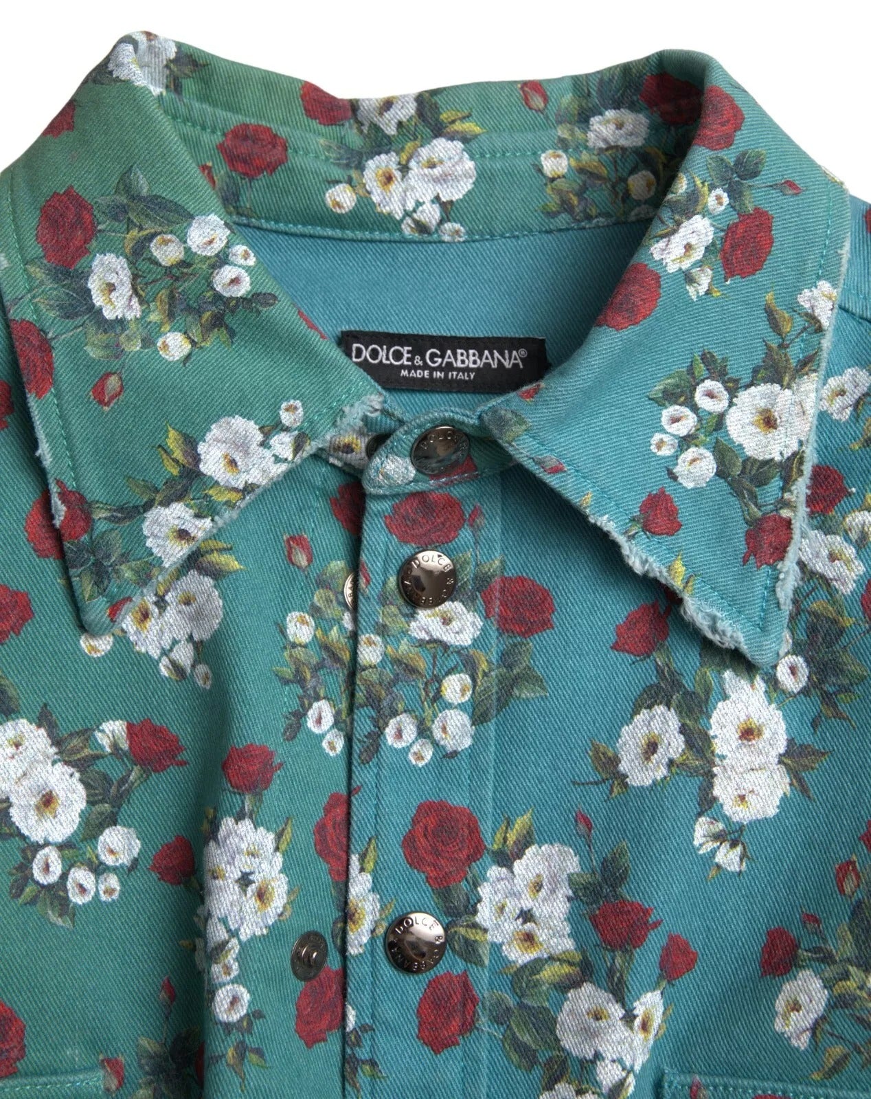 Chemise en jean boutonnée en coton à fleurs bleues