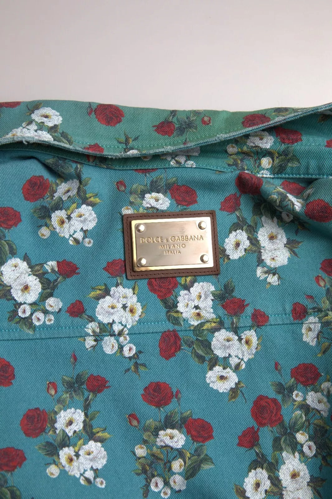 Chemise en jean boutonnée en coton à fleurs bleues