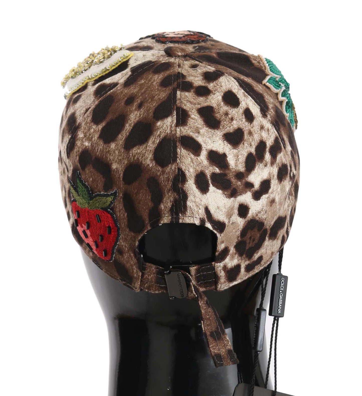 Gorra de béisbol con apliques de Sicilia y lentejuelas de leopardo marrón