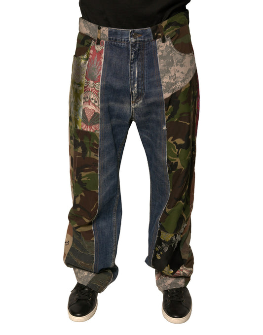 Vaqueros rectos de algodón con patchwork azul