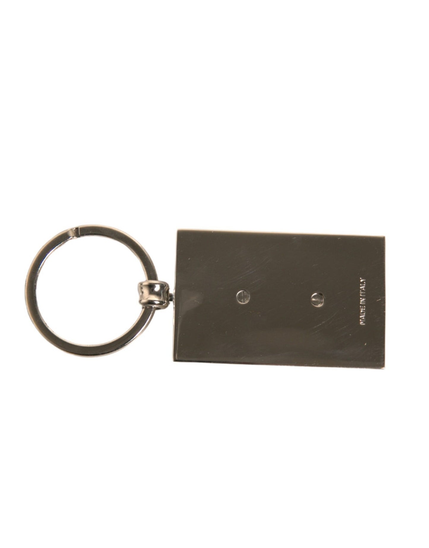 Llavero de cuero negro con anilla metálica y logotipo