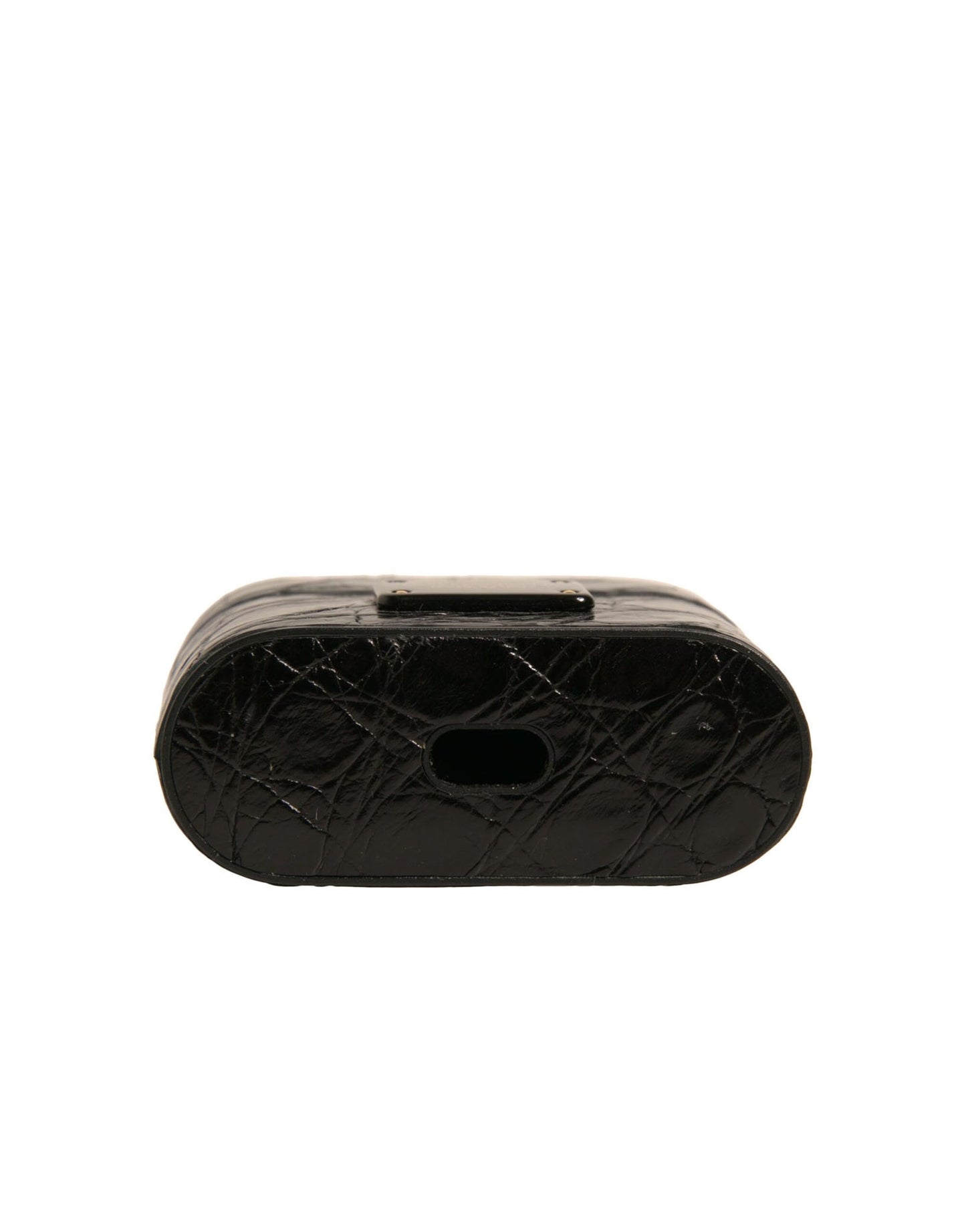 Estuche para AirPods con placa metálica de cuero negro y logotipo