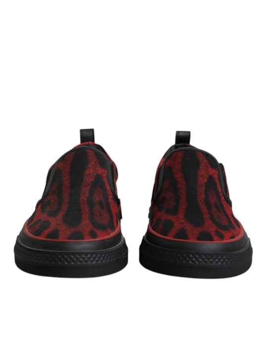 Zapatillas bajas de algodón con estampado de leopardo en rojo y negro para hombre