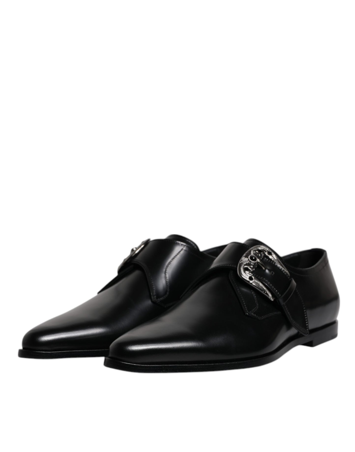 Zapatos formales Derby de cuero negro con hebilla