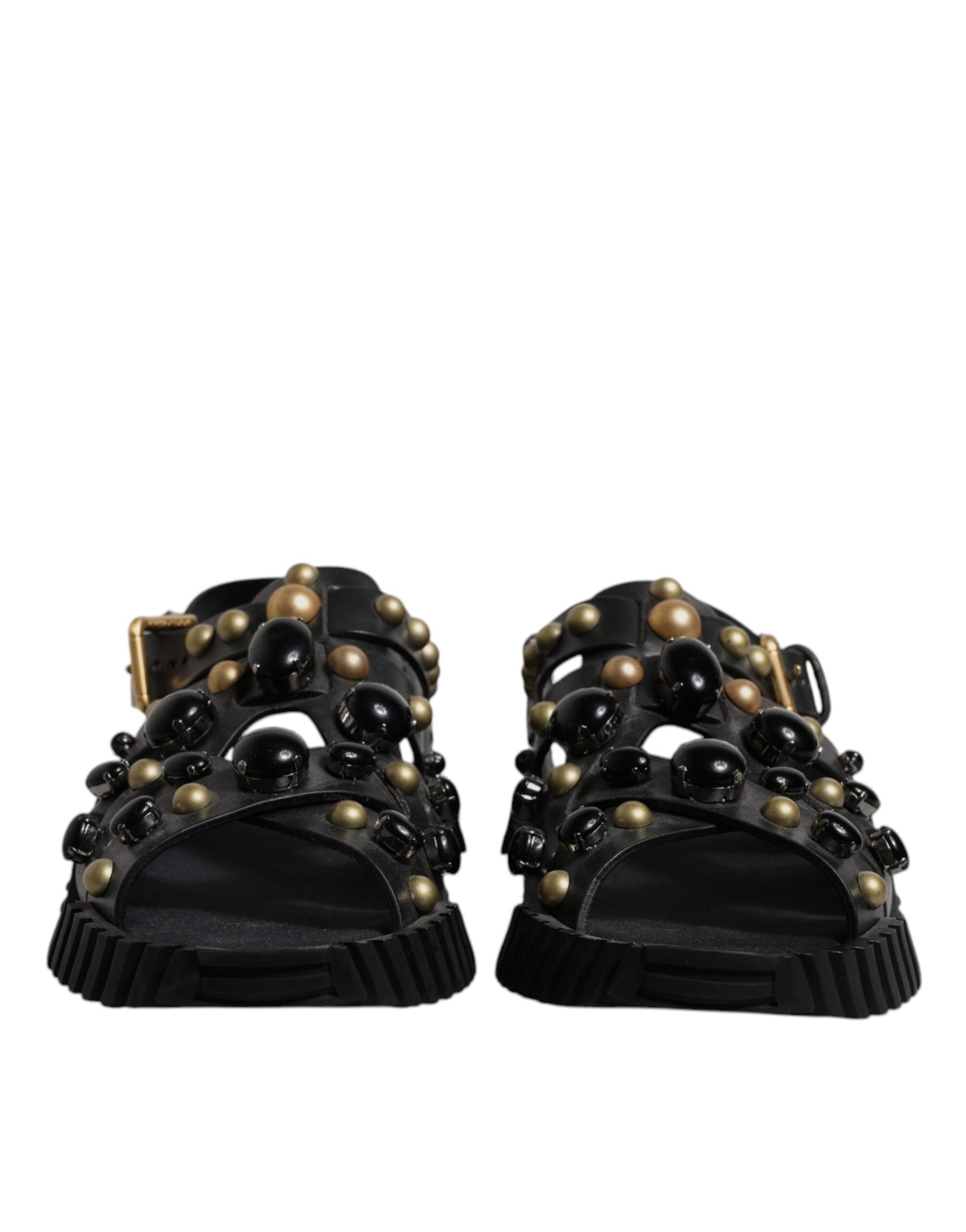 Sandales à enfiler cloutées en cuir noir