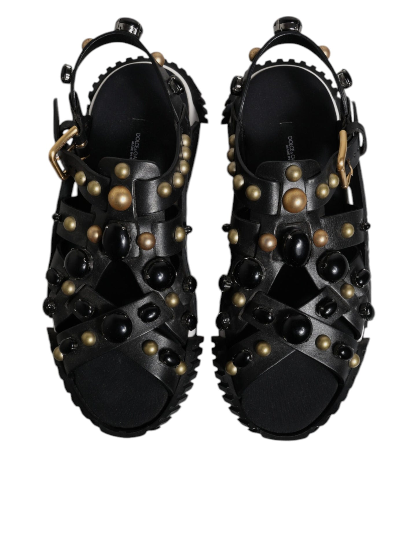 Sandales à enfiler cloutées en cuir noir