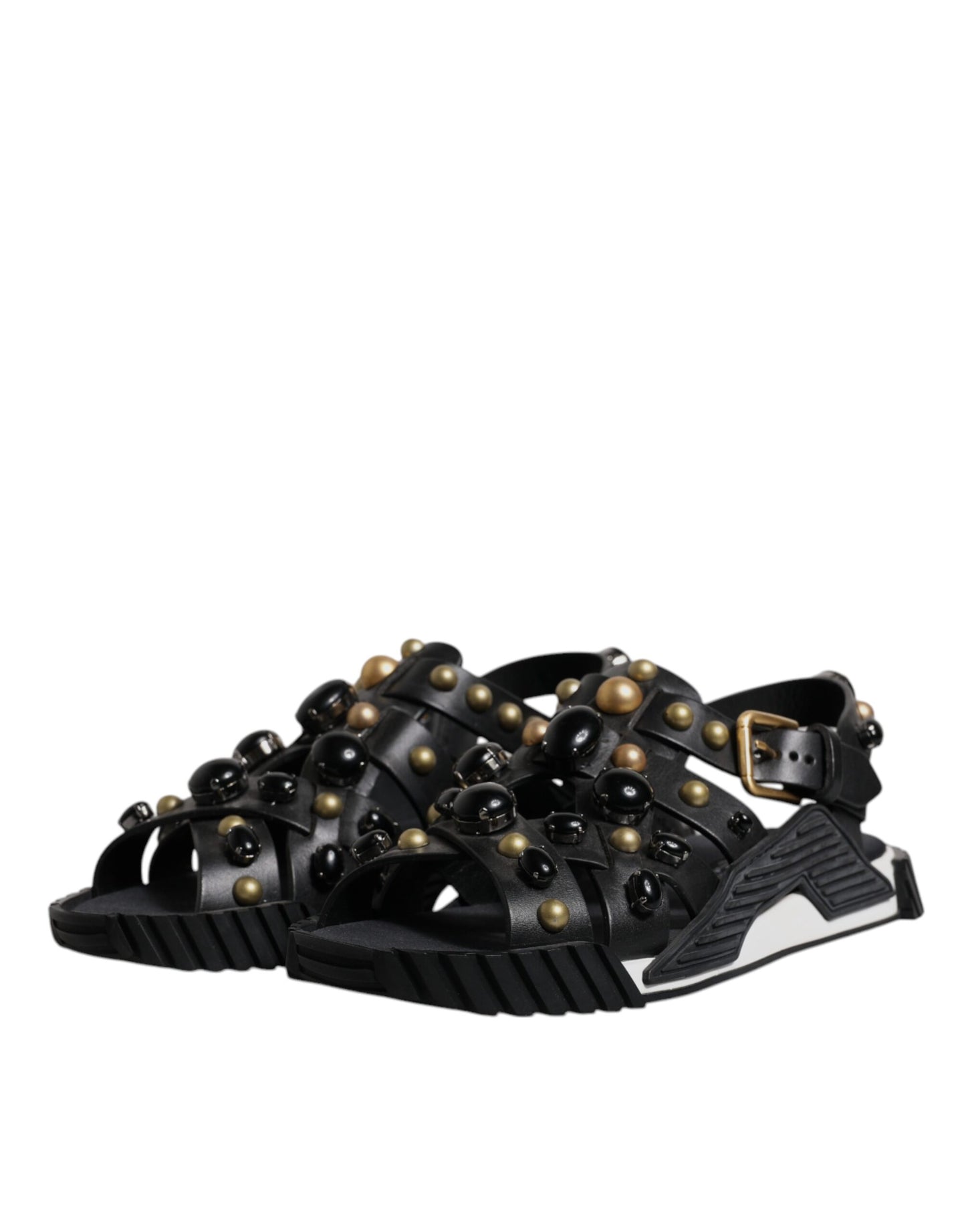 Sandales à enfiler cloutées en cuir noir