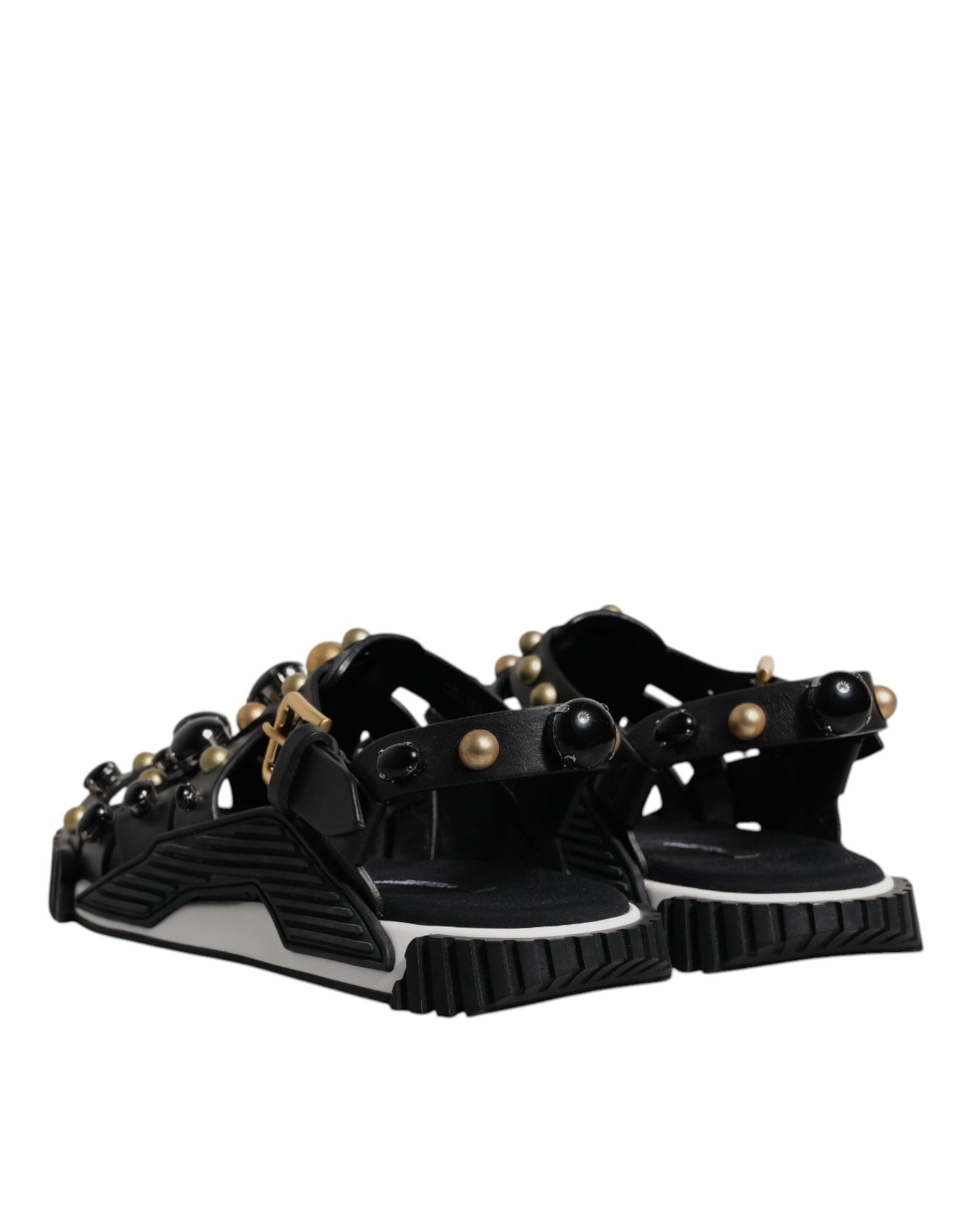 Sandales à enfiler cloutées en cuir noir