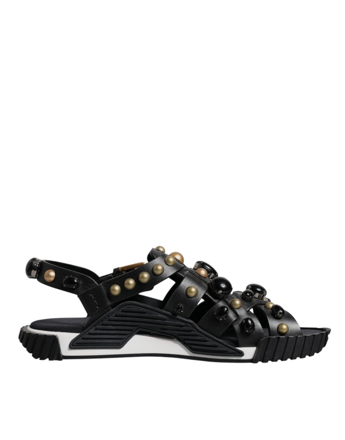 Sandales à enfiler cloutées en cuir noir