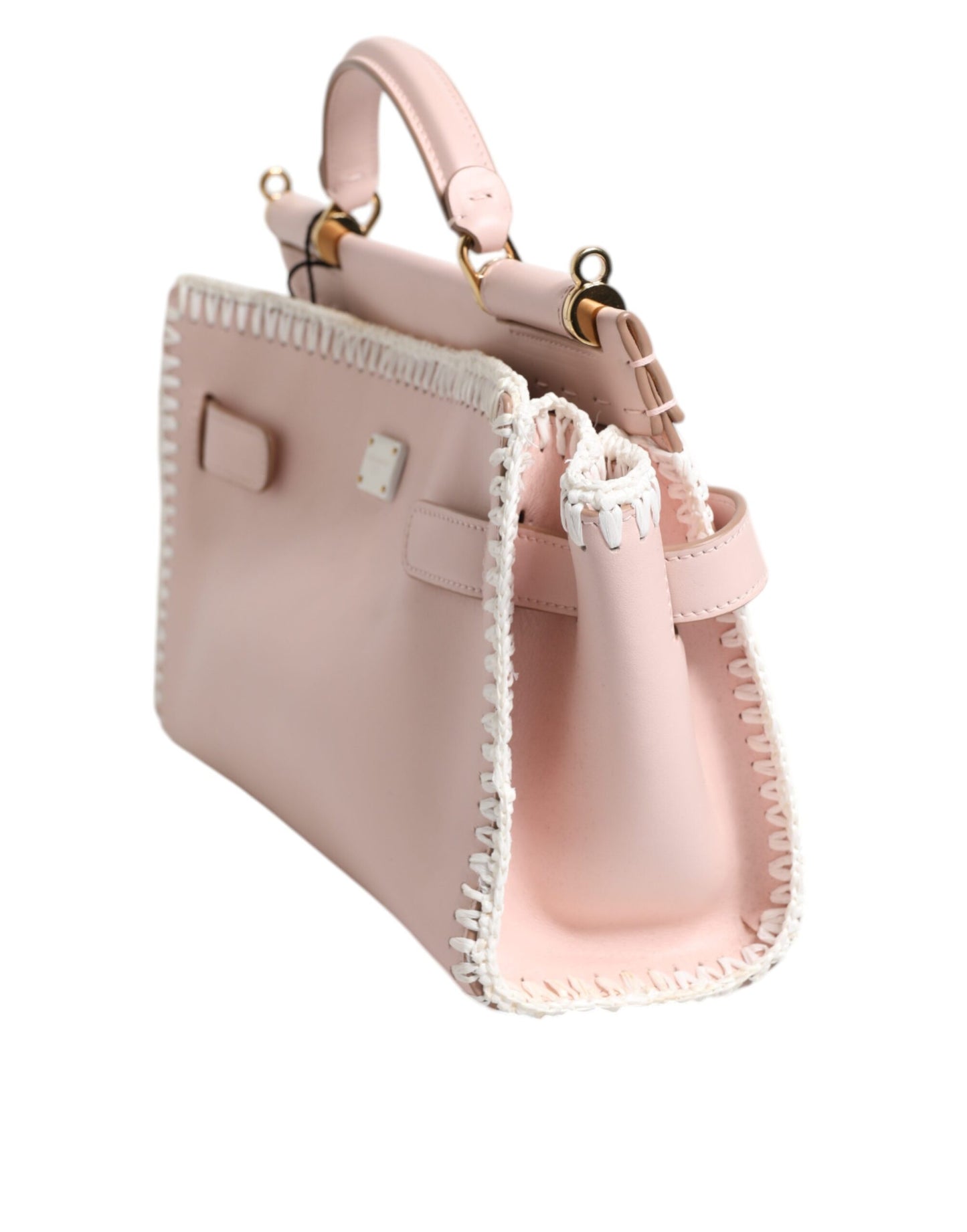 Sac bandoulière en cuir souple rose clair avec plaque logo