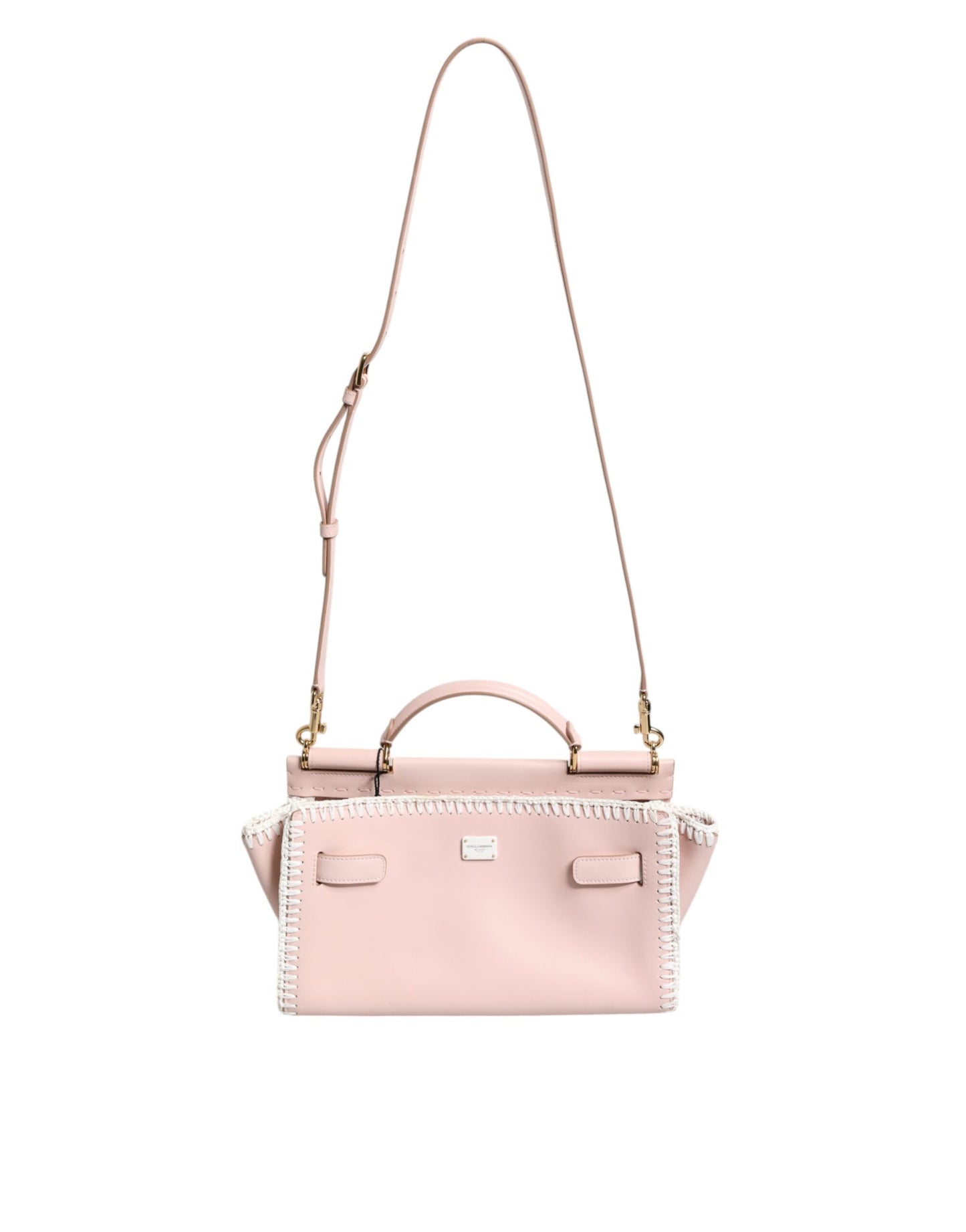Sac bandoulière en cuir souple rose clair avec plaque logo