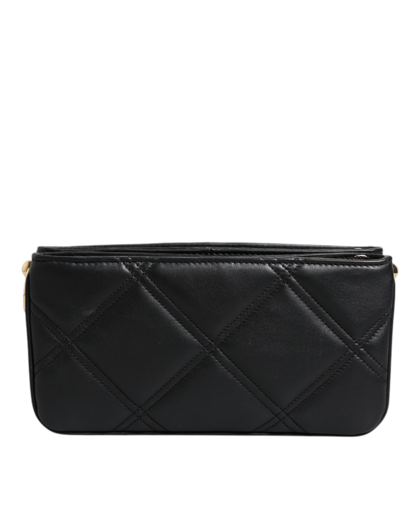 Bolso de hombro de cuero negro con logotipo adornado con cristales