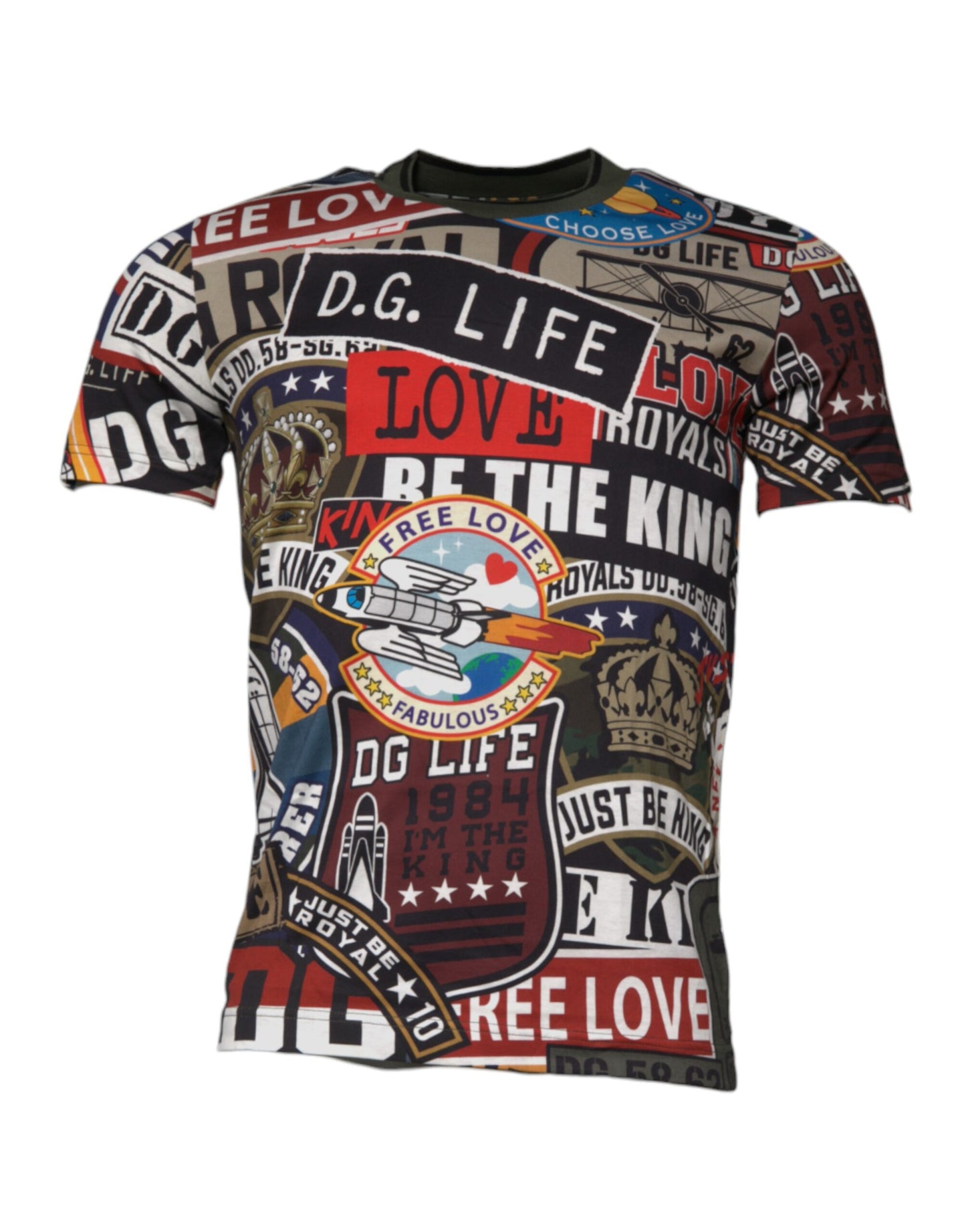 T-shirt col rond en coton à imprimé graphique multicolore