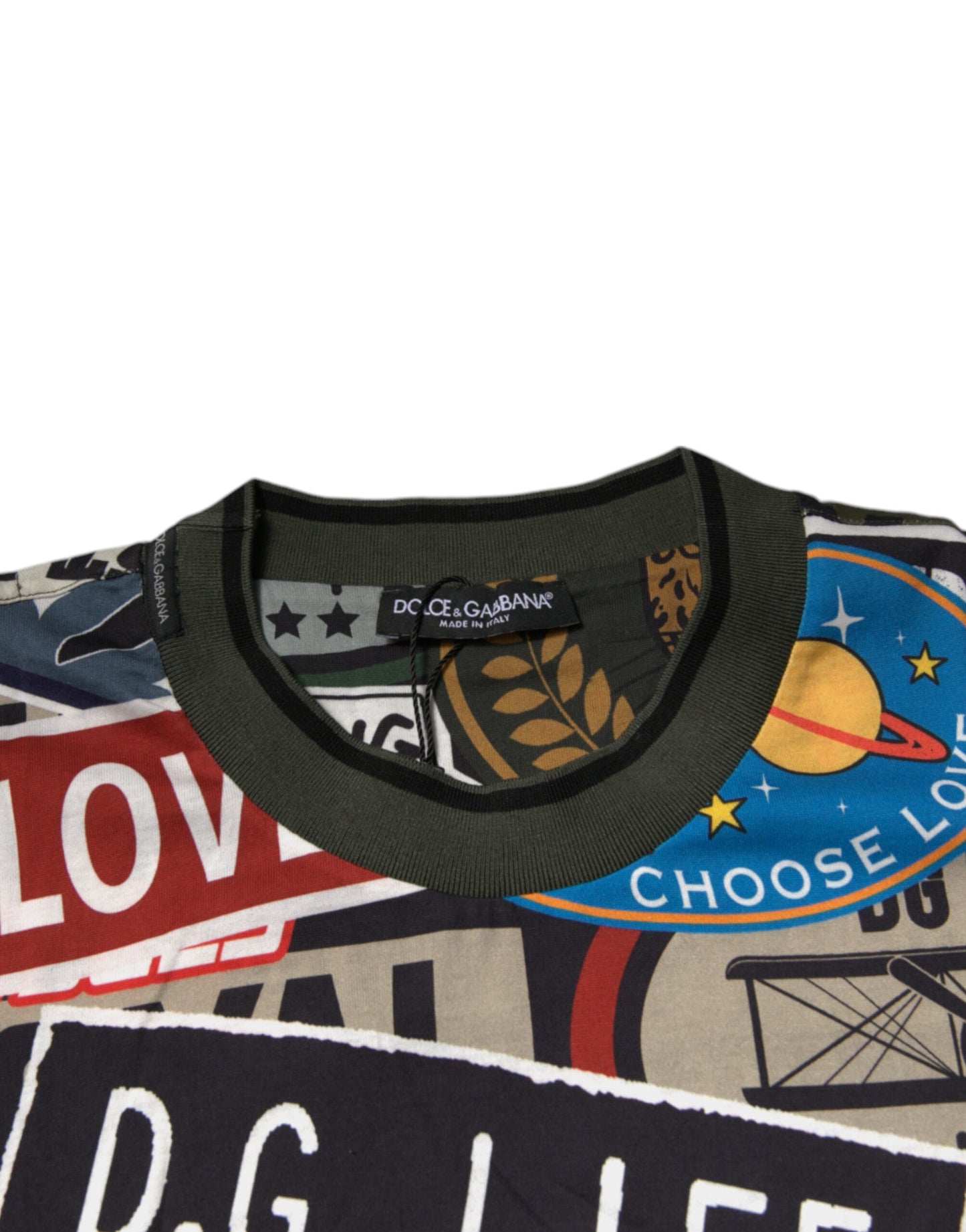 T-shirt col rond en coton à imprimé graphique multicolore