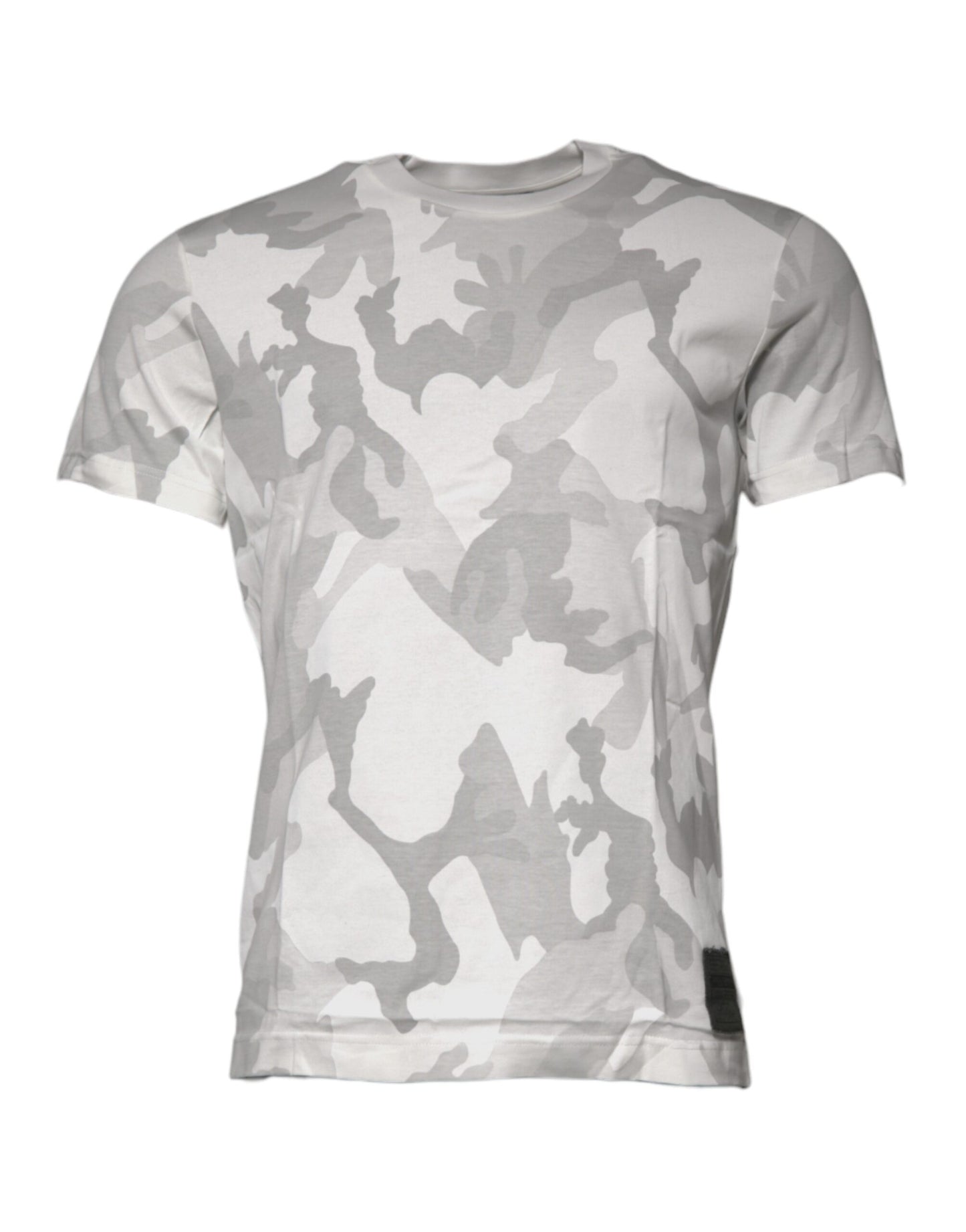 T-shirt ras du cou en coton camouflage blanc et gris