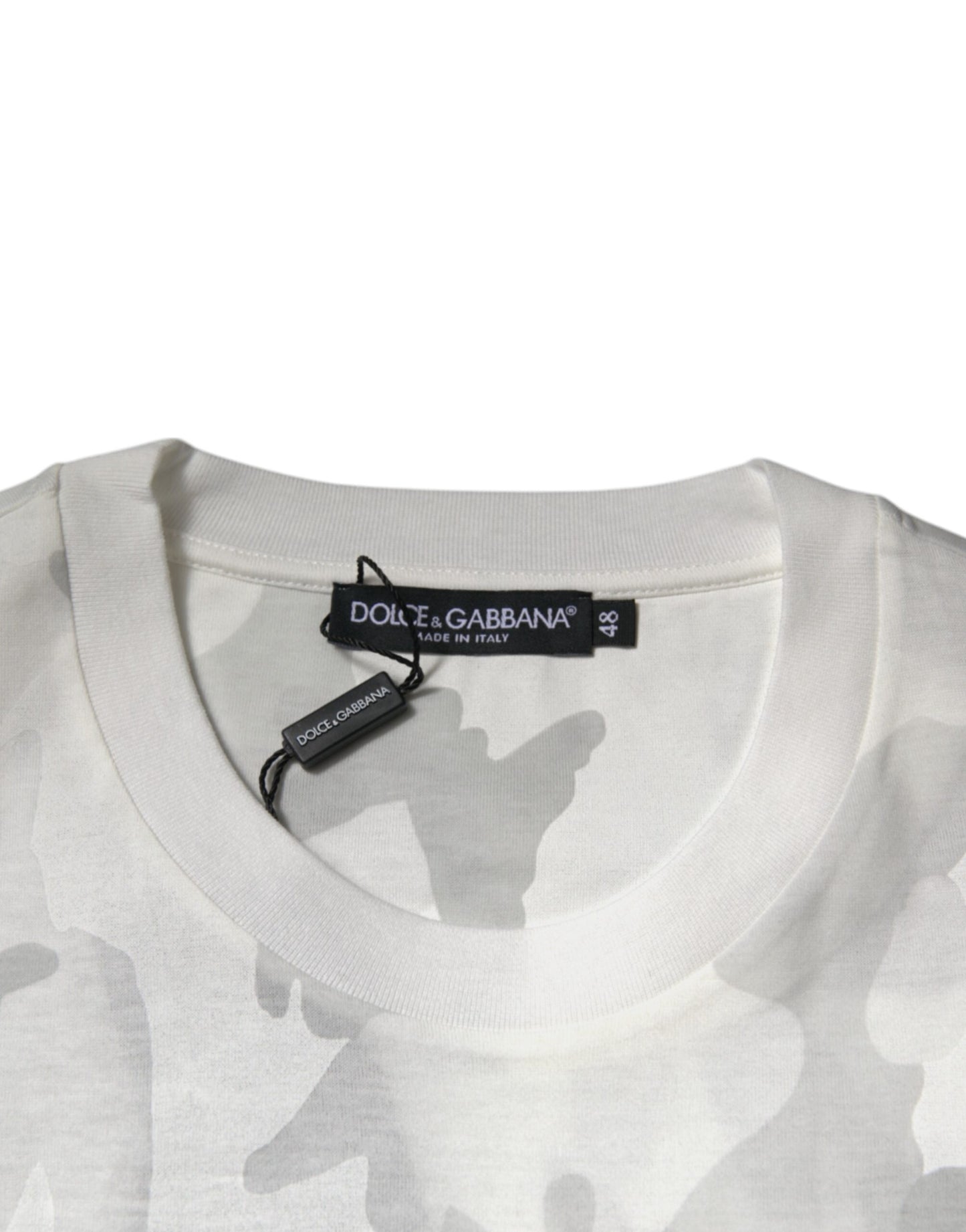 T-shirt ras du cou en coton camouflage blanc et gris